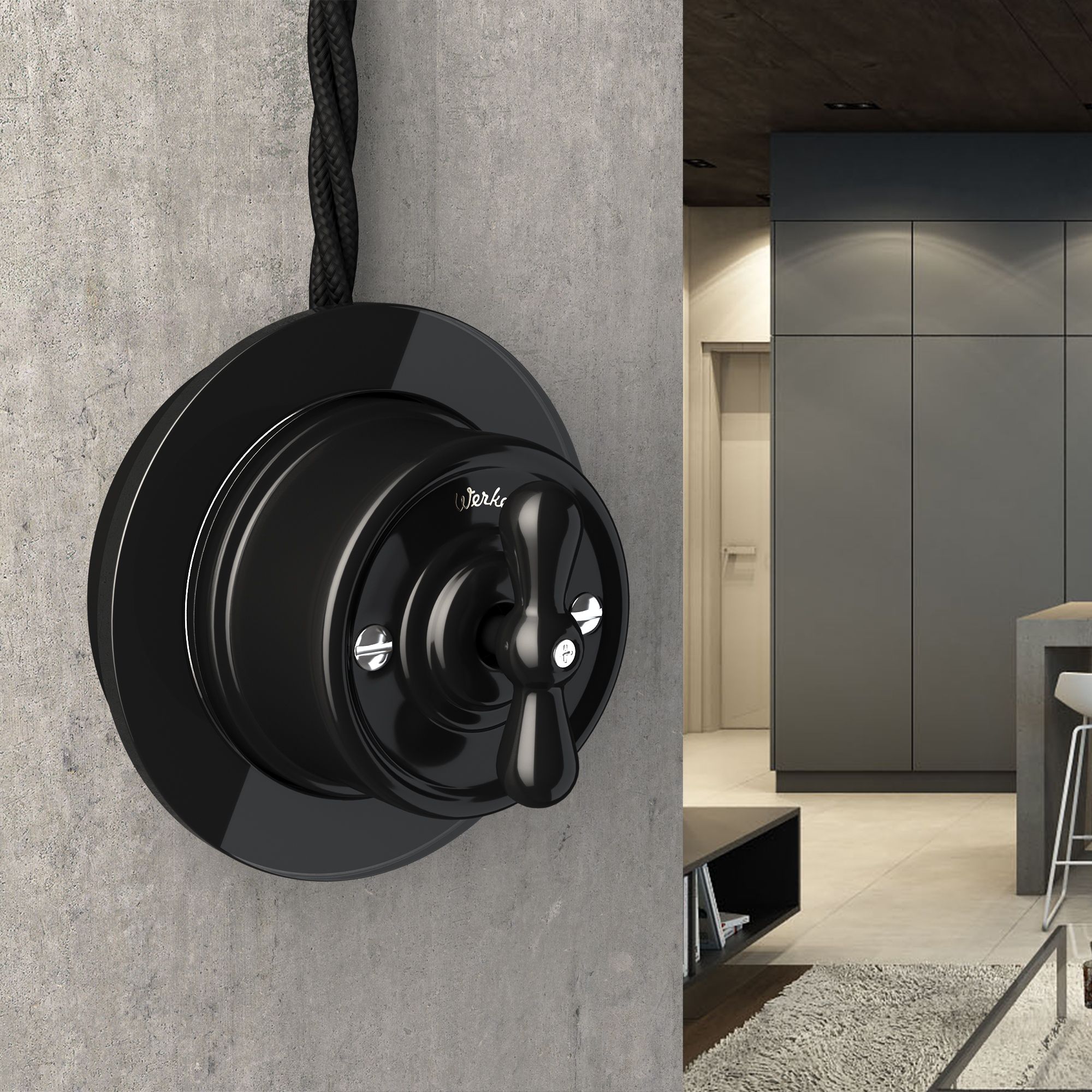 Переключатель одноклавишный Werkel Retro (черный) WL18-01-03 / W5612008 / a036811