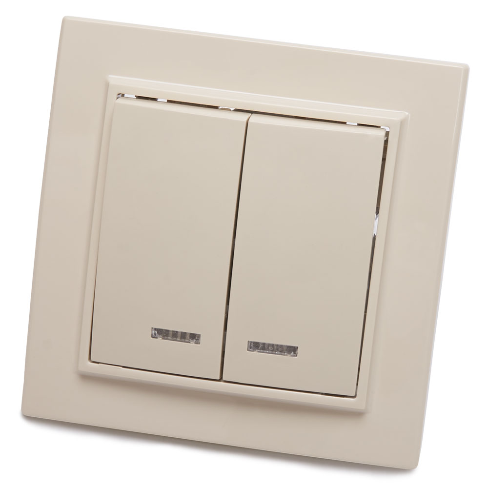 Выключатель 2-клавишный с индикатором STEKKER PSW10-9002-02  220V, 10А, серия Эрна, слоновая кость, 39229