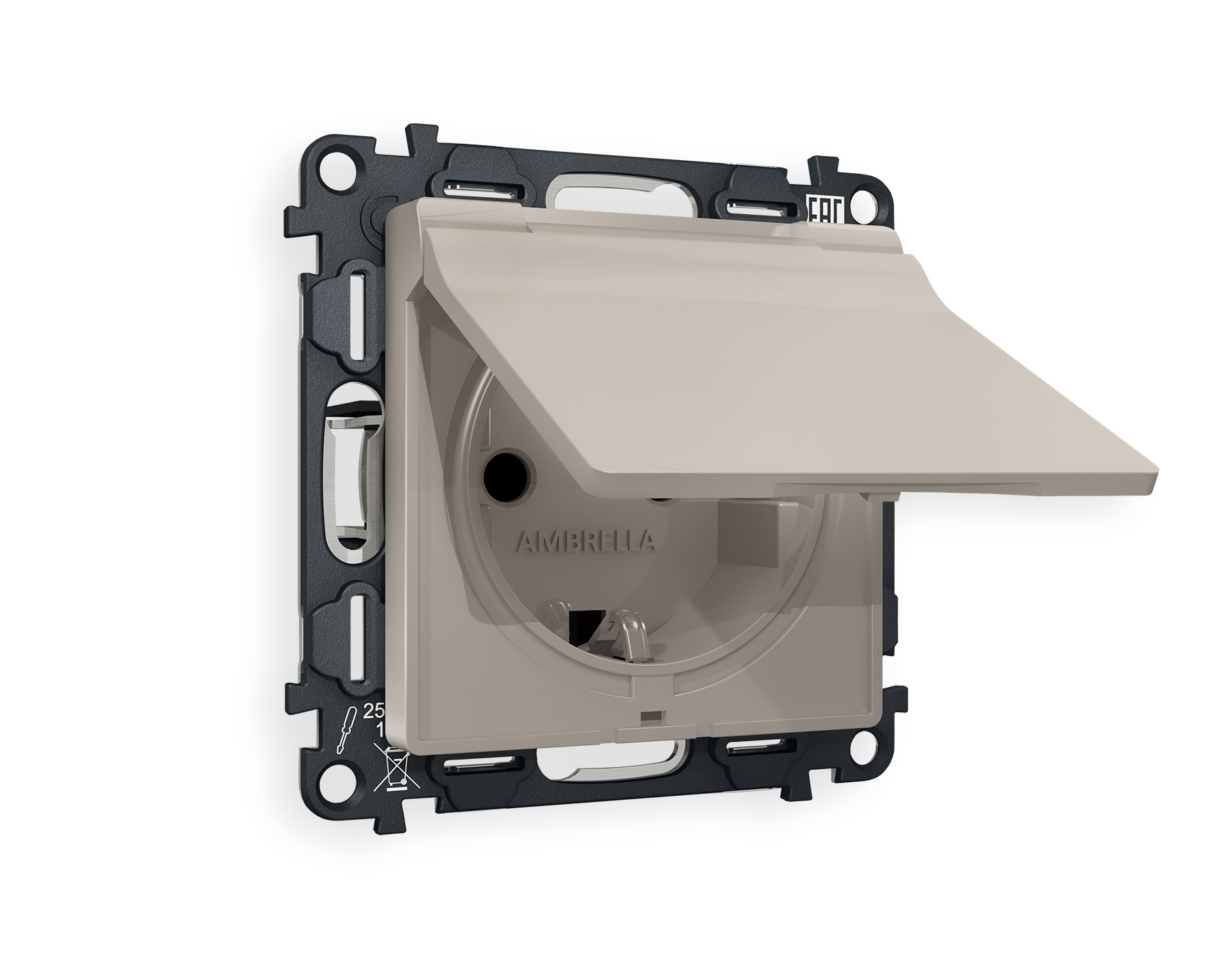 MA368010 Комплект механизма электрической розетки ALFA Серо-бежевый матовый с/з с шторками и крышкой IP44 QUANT (AP3680, VM141)