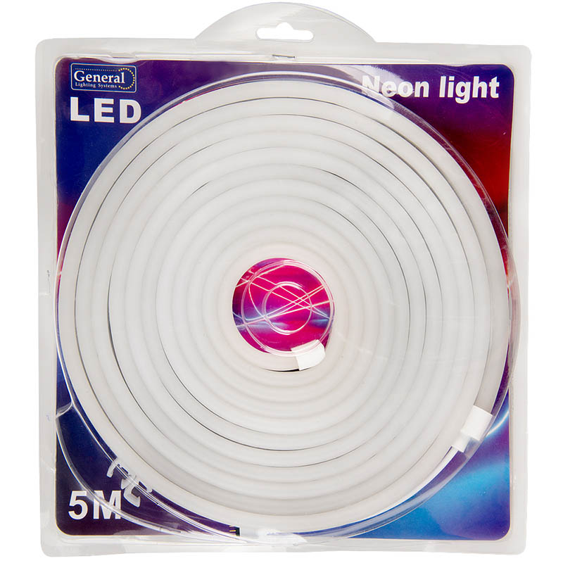 Гибкий неон GENERAL 9,6Вт/м IP67 12V холодный белый (smd2835, 120 диодов/м) (блистер 5м)