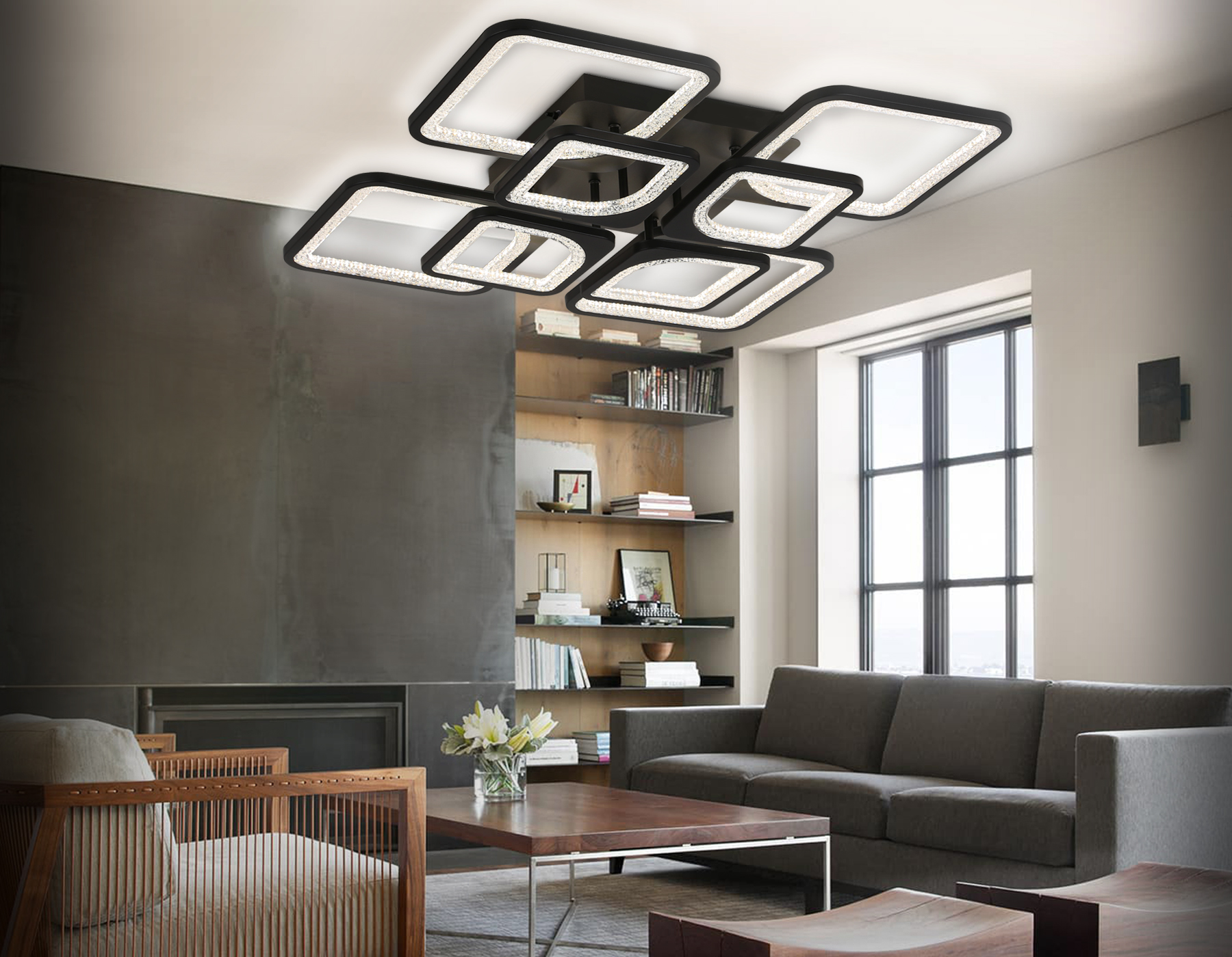 Потолочный LED светильник FA4424/4+4 BK черный 150W 3000K+6400K/4200K/6400K+3000K 580*580*120 (ПДУ ИК)