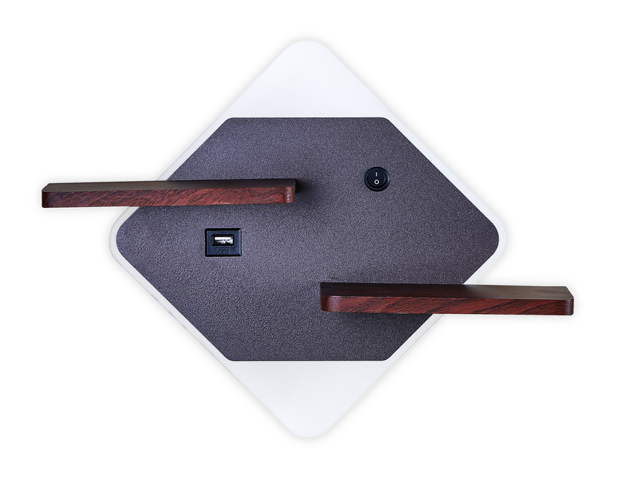 Настенный светодиодный светильник с выключателем, USB и полкой Ambrella FW101 CF/WD кофе/дерево LED 3000K/4200K/6400K 12W 340*250*105