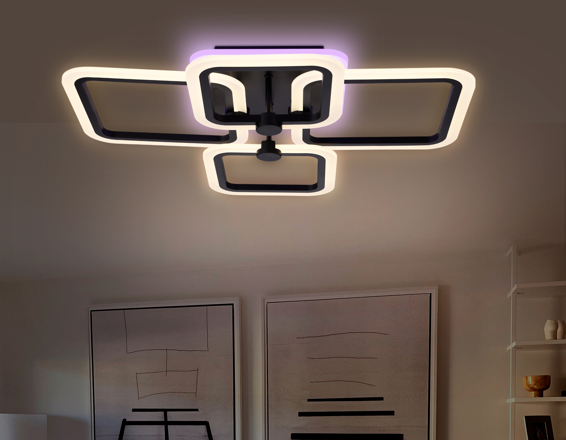 Потолочный светодиодный светильник с пультом Ambrella FA531/2+2 BK черный 105W 580*420*130 (ПДУ РАДИО 2.4G)