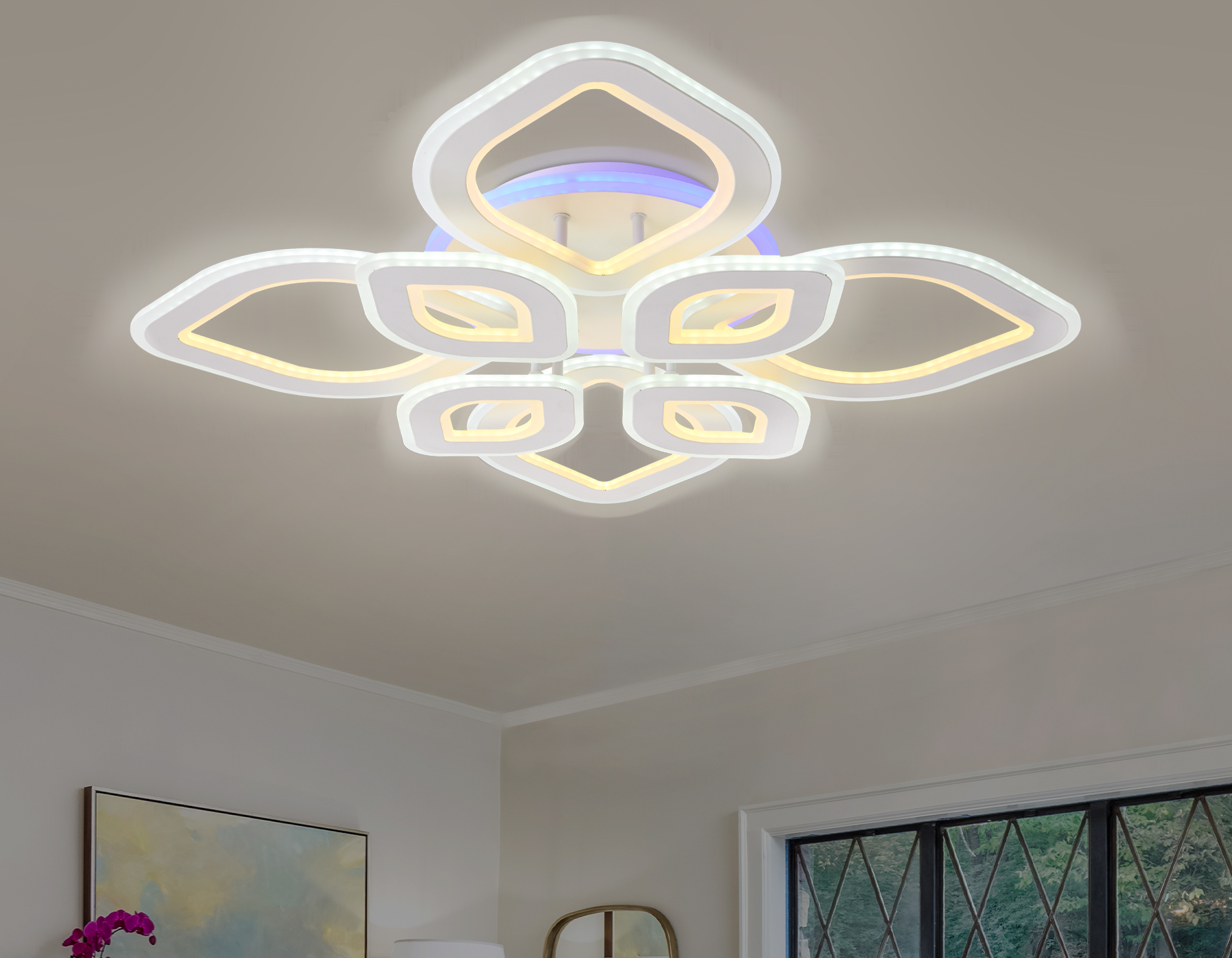 Потолочный LED светильник FA8844/4+4 WH белый 3000K/4200K/6400K 190W 770*770*120 (ПДУ РАДИО 2.4G)