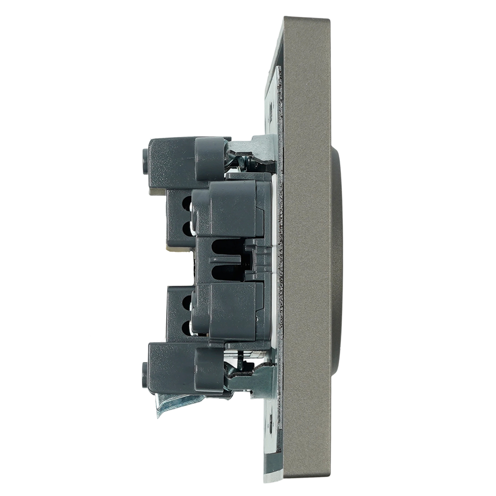 Розетка 2-местная с защитной шторкой, STEKKER,  б/з, 250В, 16А, серия Эмили, RST10-5116-09, антрацит, soft touch