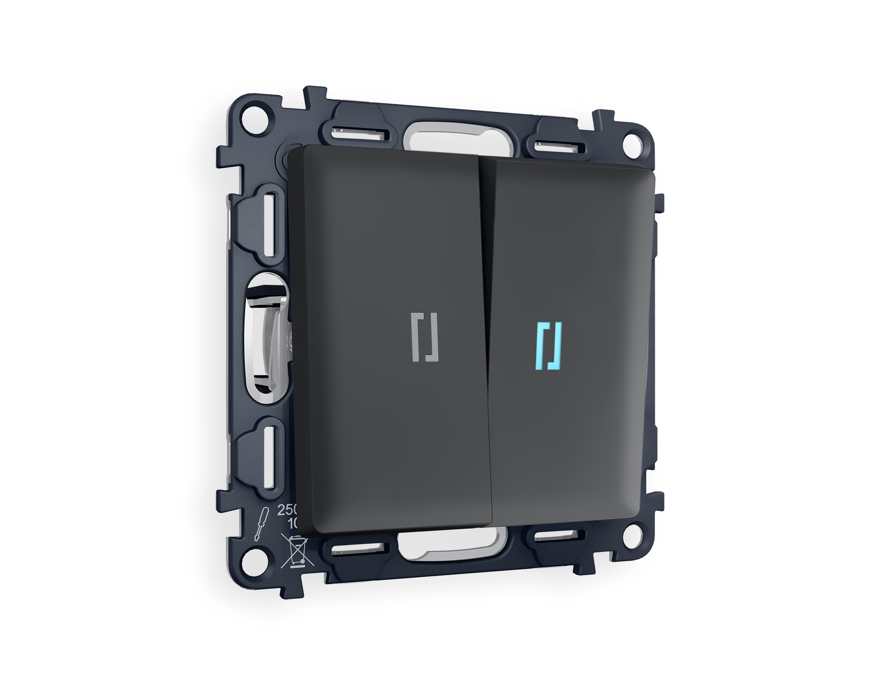 MA904040 Комплект механизма 2-кл проходного выключателя с подсветкой 10000K ALFA Графит мягкое касание QUANT (AP9040, VM120, G29B)