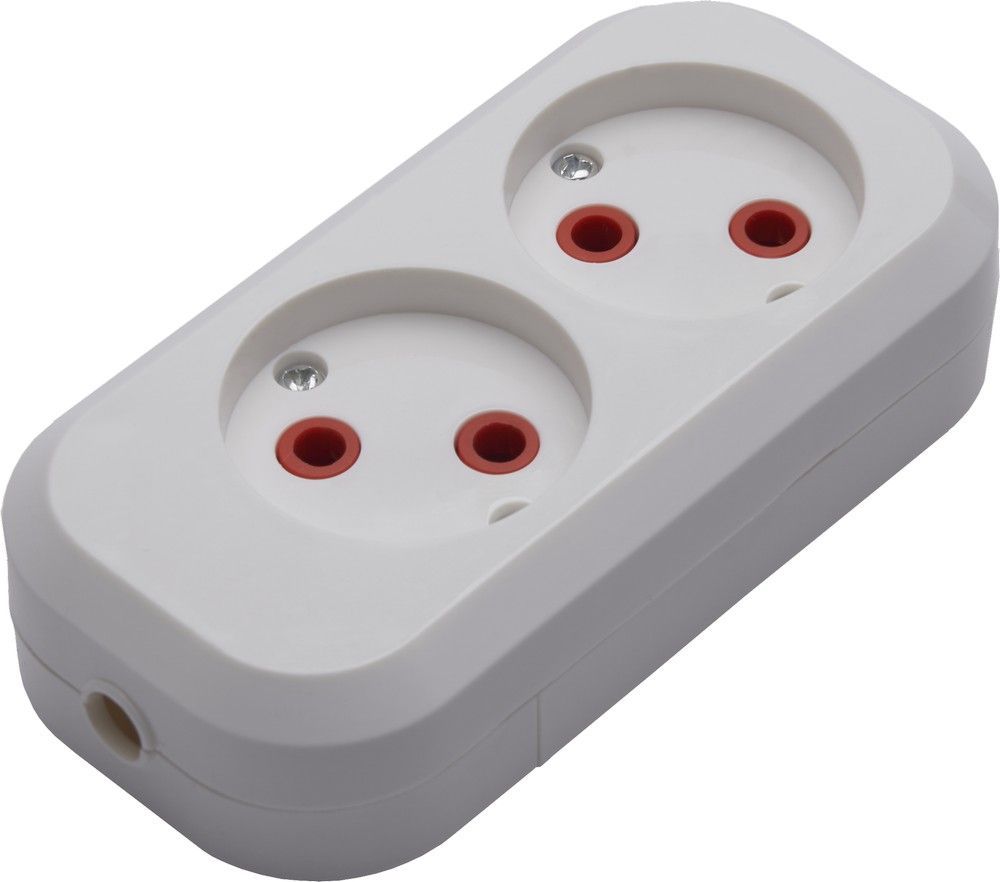 Розетка переносная разборная PST10-200-20 , на 2 гнезда без заземления, 250В, 10A, IP20，белая