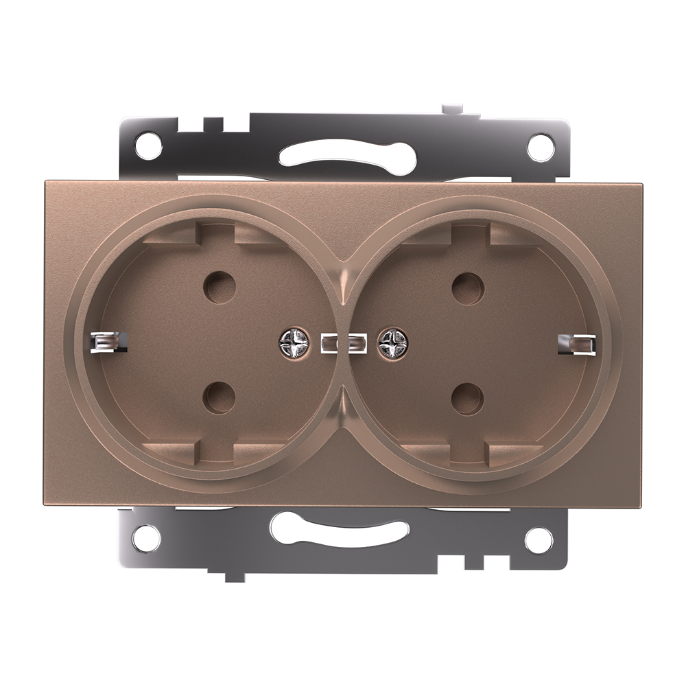 Розетка 2-местная с/з (механизм), STEKKER GLS16-7114-02, 250В, 16А с защитной шторкой, серия Катрин, шампань