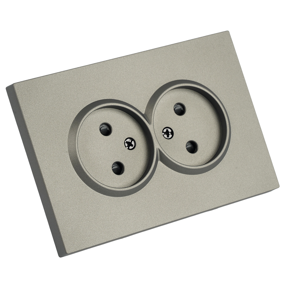 Розетка 2-местная с защитной шторкой, STEKKER,  б/з, 250В, 16А, серия Эмили, RST10-5116-09, антрацит, soft touch