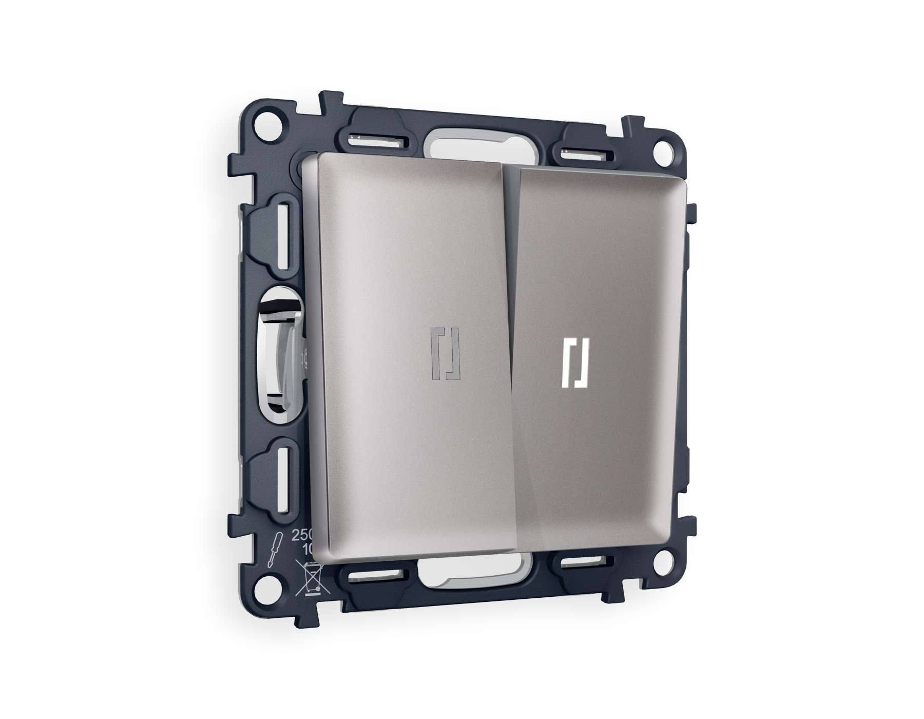 MA504015 Комплект механизма 2-кл выключателя с подсветкой 5600K ALFA Сталь матовый QUANT (AP5040, VM115, G14W)