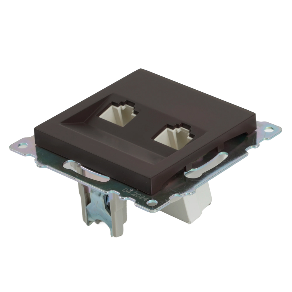 Розетка компьютерная 2-местная RJ-45 (механизм) STEKKER GLS00-7109-04, серия Катрин, шоколад