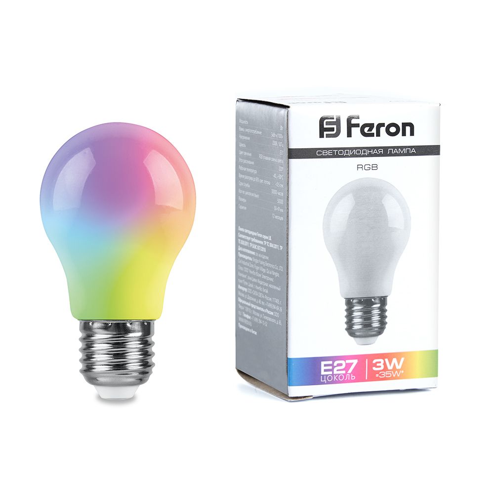Лампа светодиодная Feron LB-375 E27 3W матовый RGB плавная сменая цвета Лампа светодиодная Feron LB-375 E27 3W матовый RGB плавная сменая цвета