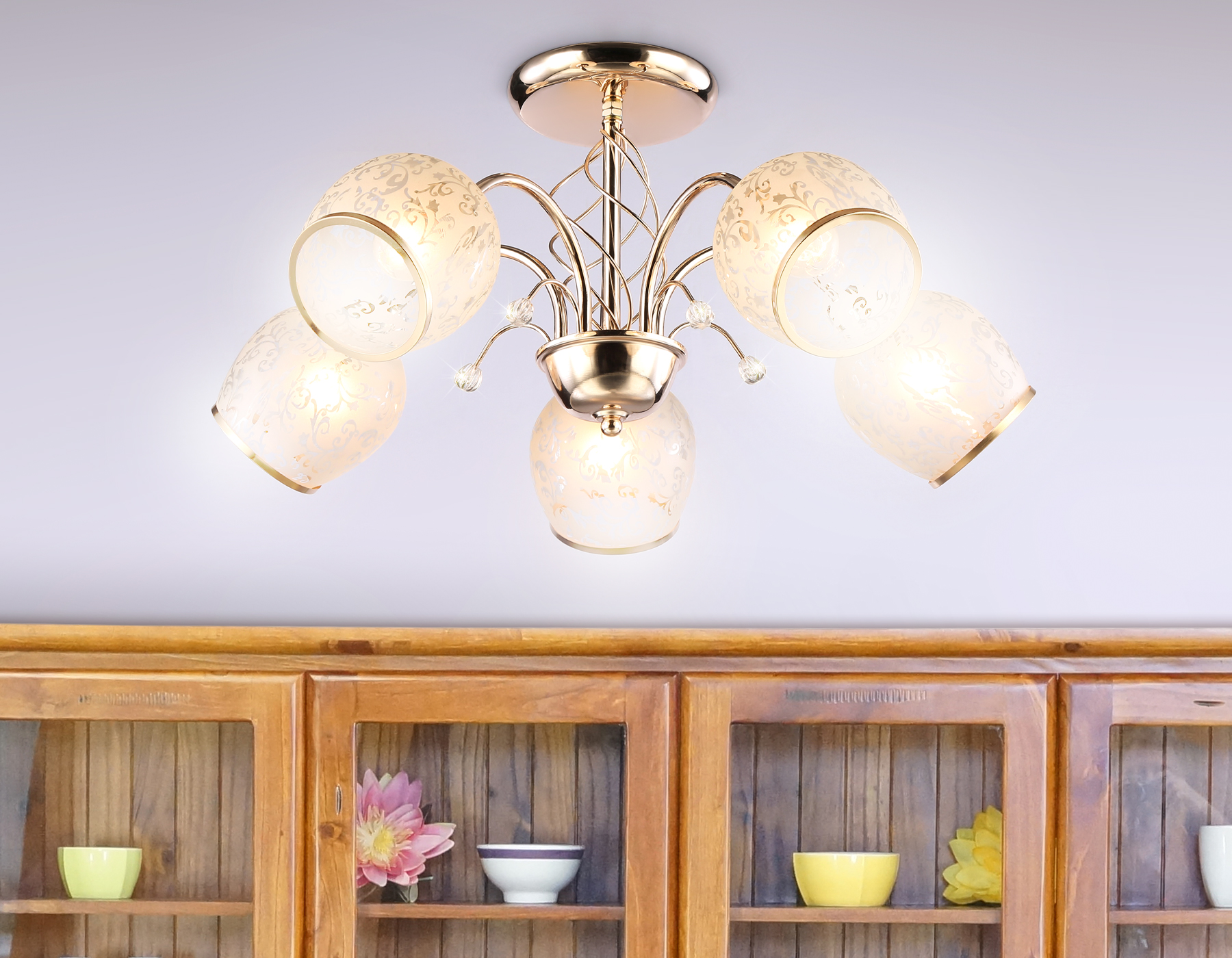 Подвесная люстра TR3189/5 GD/CL/FR золото/прозрачный/белый матовый E27/5 max 40W D600*285