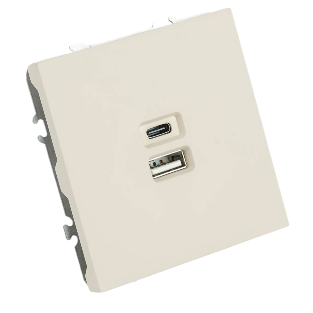 Розетка 2-местная USB + Type C (механизм), STEKKER, 250В, 20W, серия Эмили, RST10-5115-08, кашемир, soft touch