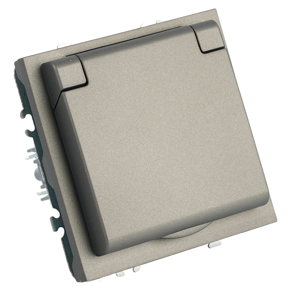 Розетка 1-местная с крышкой с защ. штор, STEKKER, с/з, 250В, 16А, серия Эмили, RST16-5112-09, антрацит, soft touch