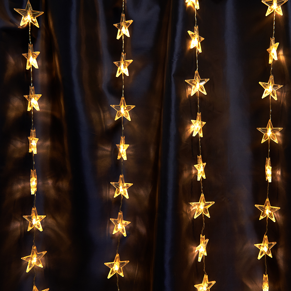 Светодиодная гирлянда Feron CL25 занавес Звездочки  2*1м  + 3м 230V 2700K, статичная, c питанием от сети, прозрачный шнур Светодиодная гирлянда Feron CL25 занавес Звездочки  2*1м  + 3м 230V 2700K, статичная, c питанием от сети, прозрачный шнур