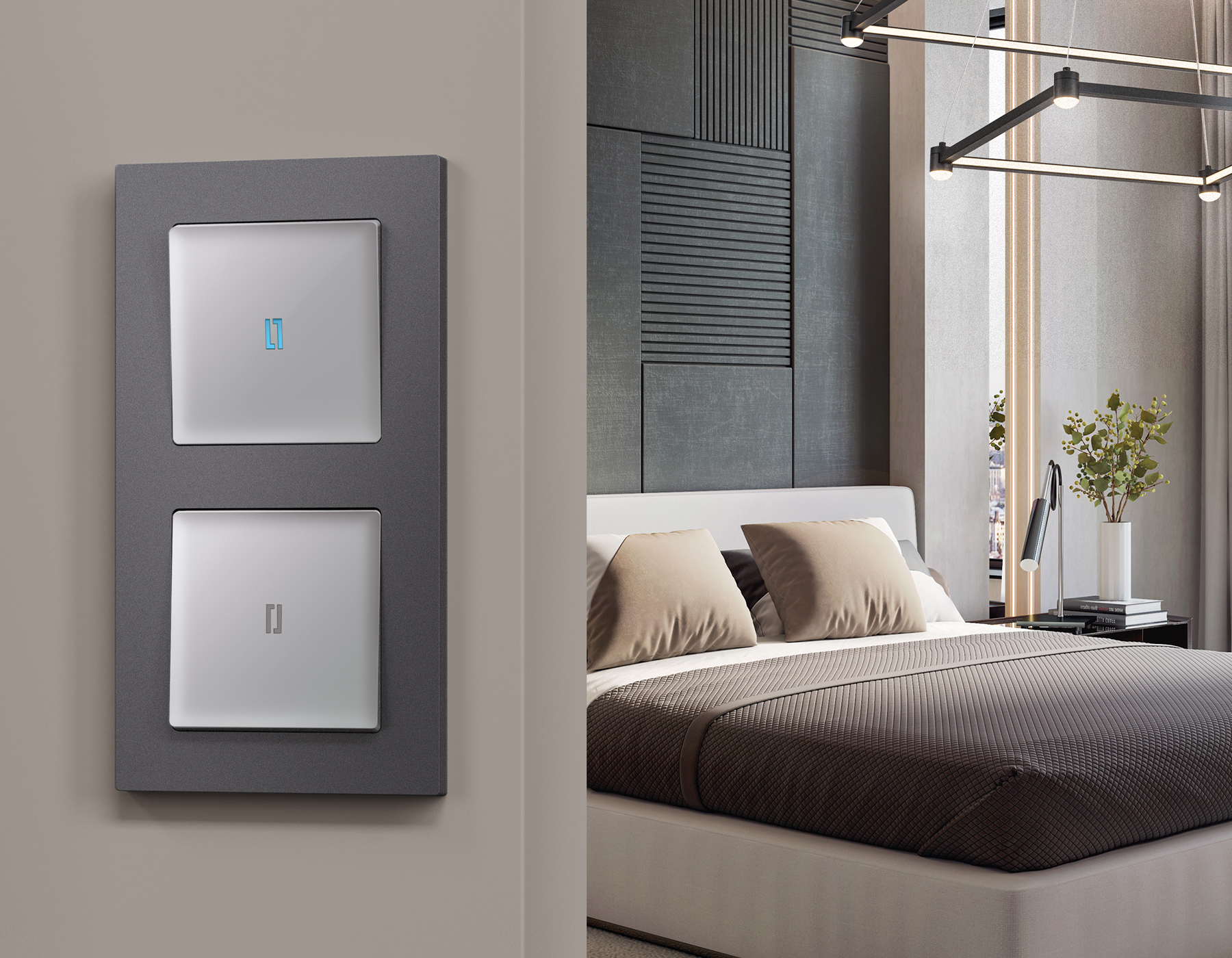 MA402040 Комплект механизма 1-кл проходного выключателя с подсветкой 10000K ALFA Серебро глянец QUANT (AP4020, VM105, G29B)