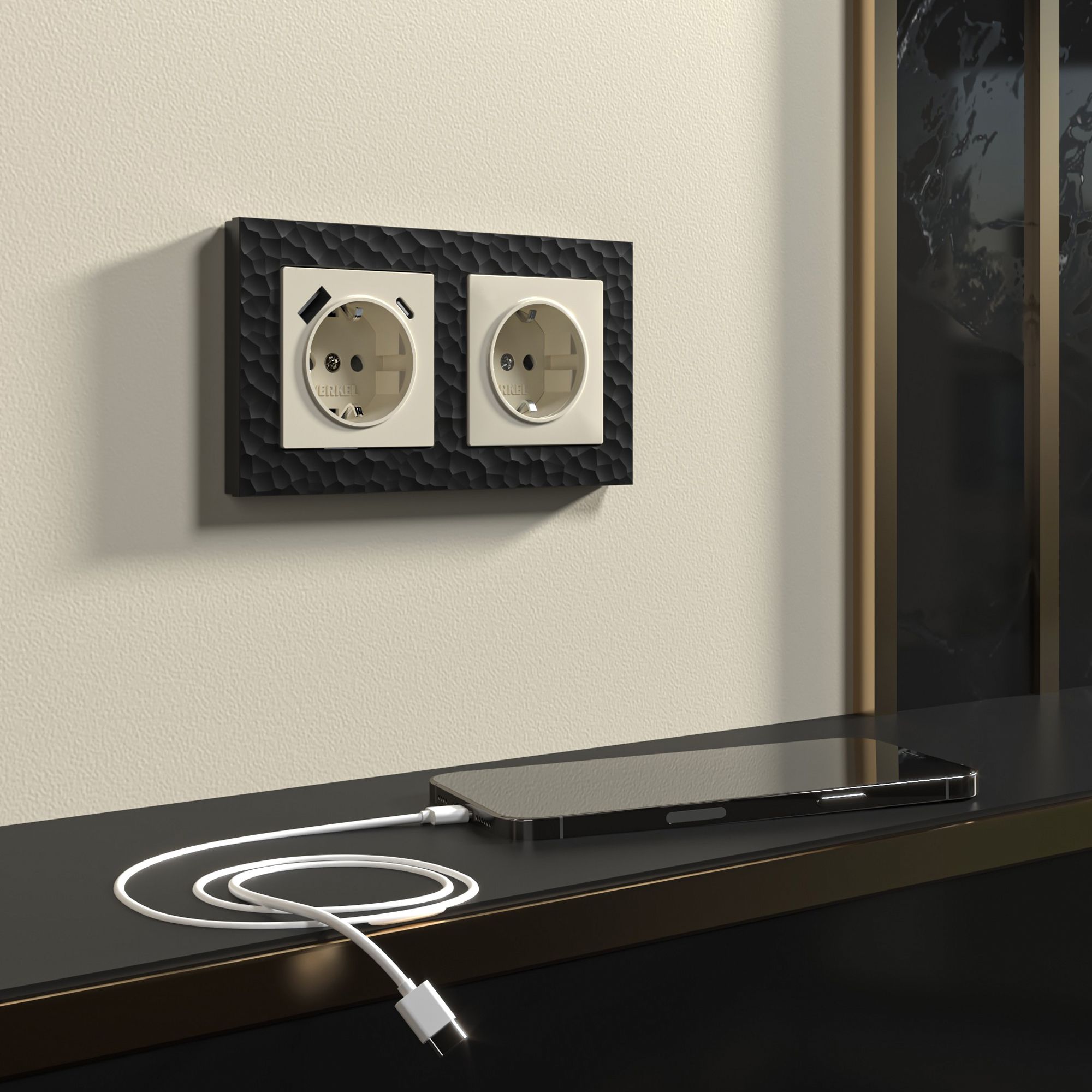 Розетка с заземлением, шторками и USB тип A+C WERKEL (слоновая кость) W1171703