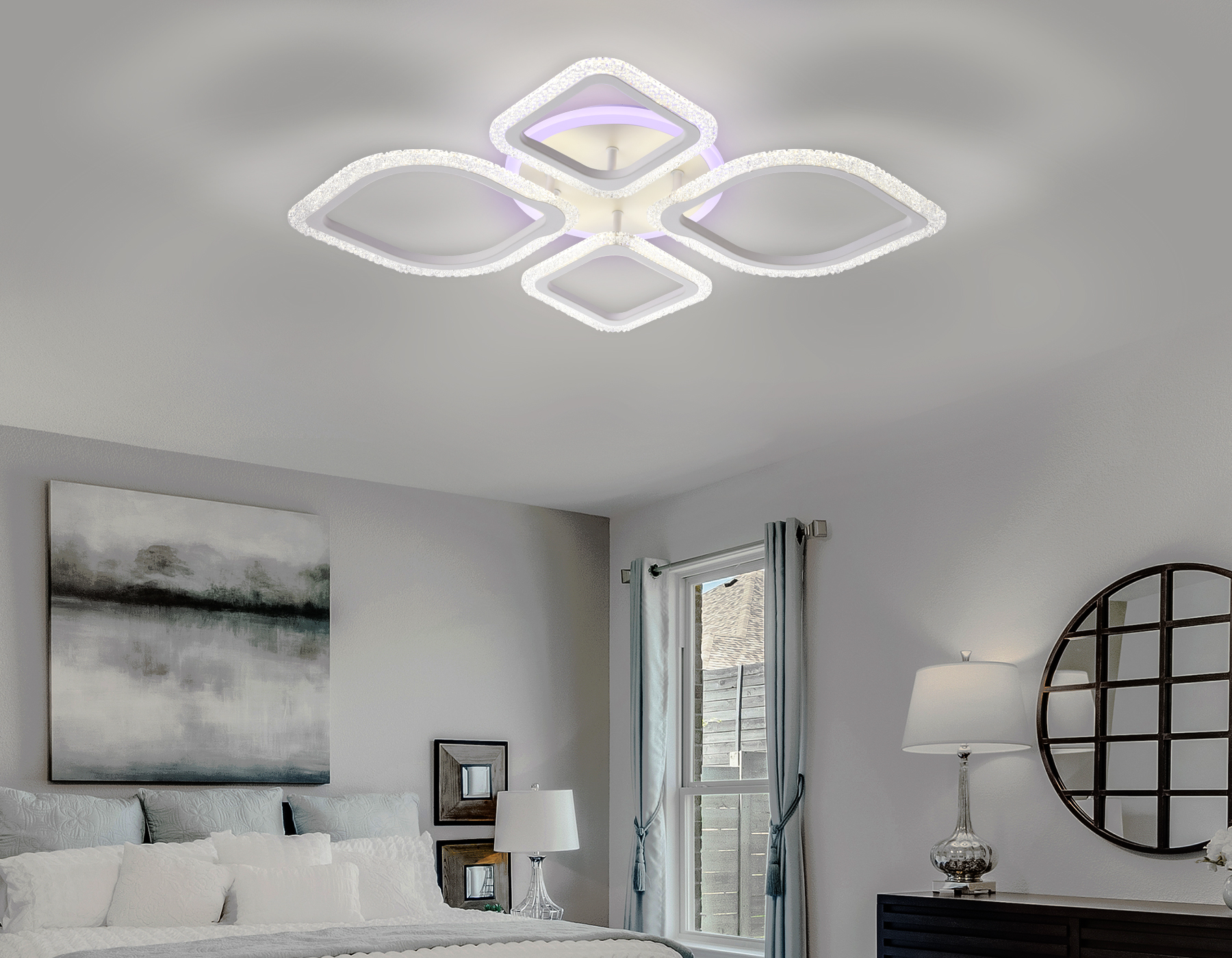 Потолочный светодиодный светильник с пультом Ambrella FA5147 WH белый 77W 680*630*90 (ПДУ РАДИО 2.4)