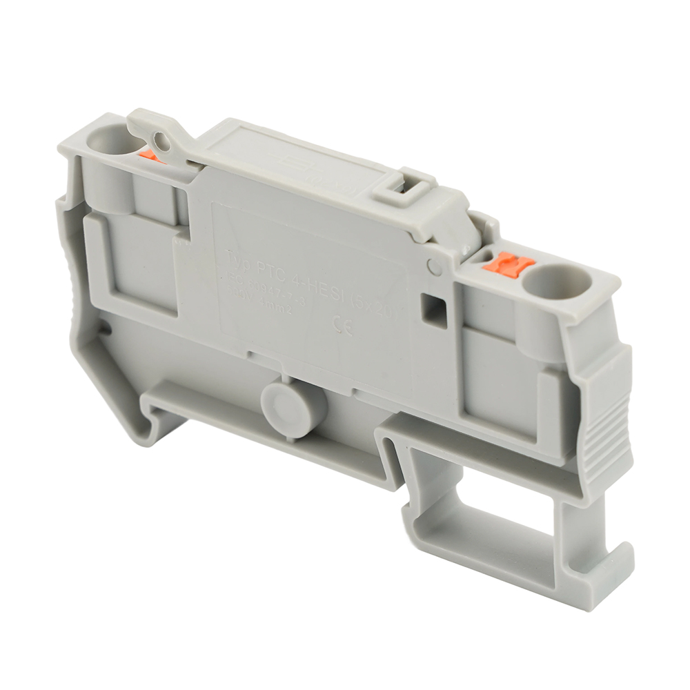 Зажим самозажимной STEKKER, 2-проводной проходной 4,0 мм² (JXB PT 4) c размыкателем и предохранителем, LD572-1-01, серый