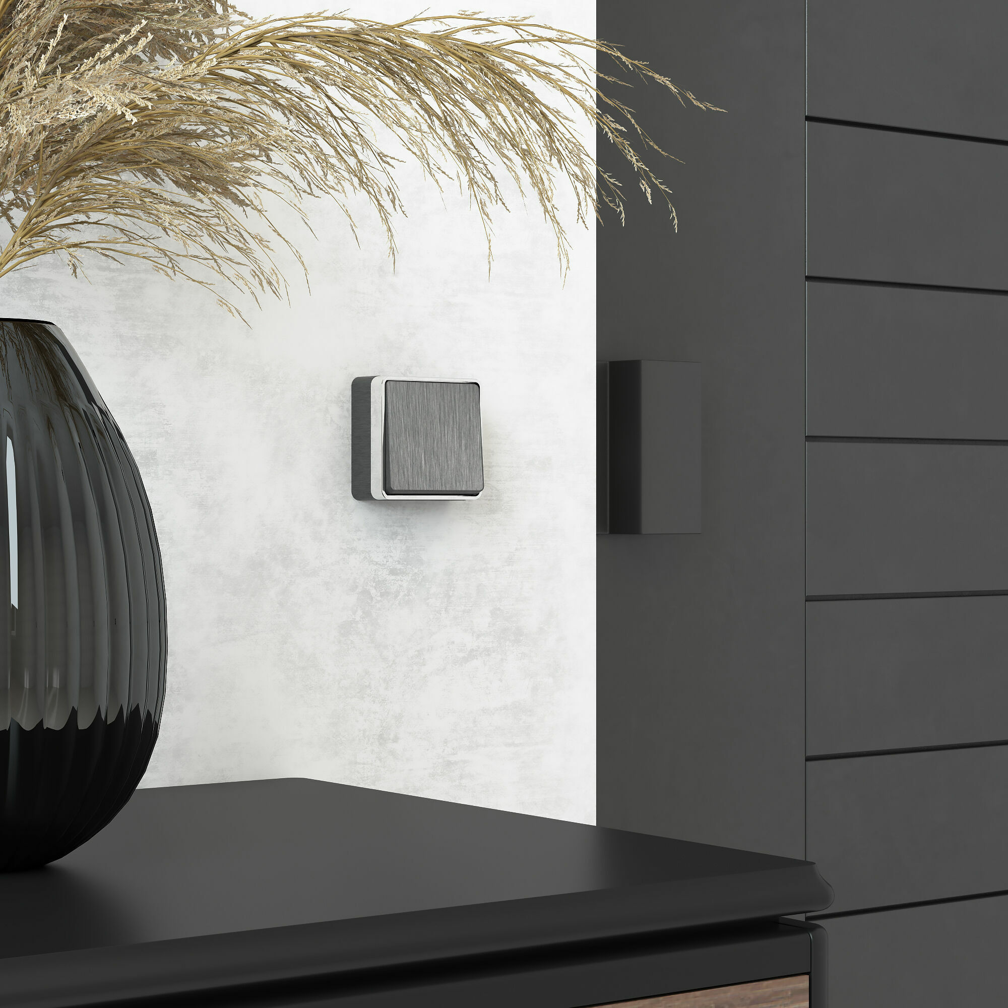 Выключатель одноклавишный проходной Werkel Gallant (графит рифленый) WL15-01-03 / W5012004 / a041392