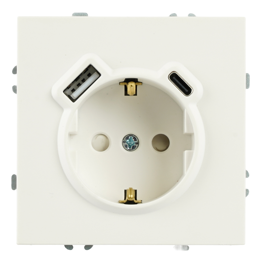 Розетка 1-местная з/ш с/з 16А + USB + Type C (механизм), Stekker, 250В, 20W, серия Эмили, белый фарфор, soft-touch, RST16-5119-01