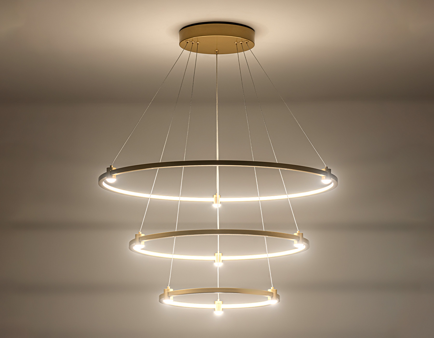 Подвесной LED светильник FL5516/3+9 GD золото 90W 3000K/4200K/6400K D800/600/400*1300 (без ПДУ)