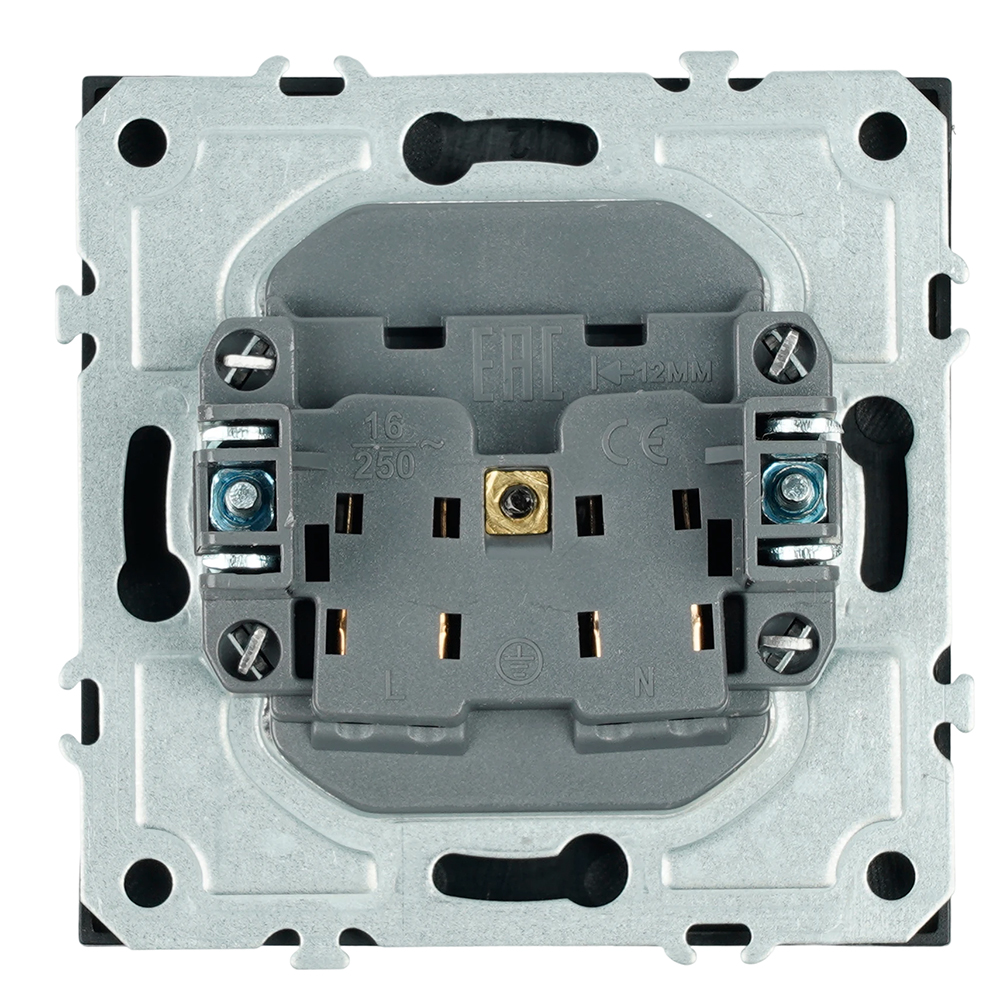 Розетка 1-местная с з/ш, б/з (механизм), СЗК, STEKKER, 250В, 16А, серия Эмили, RST16-5109-05ZK, черный уголь, soft touch