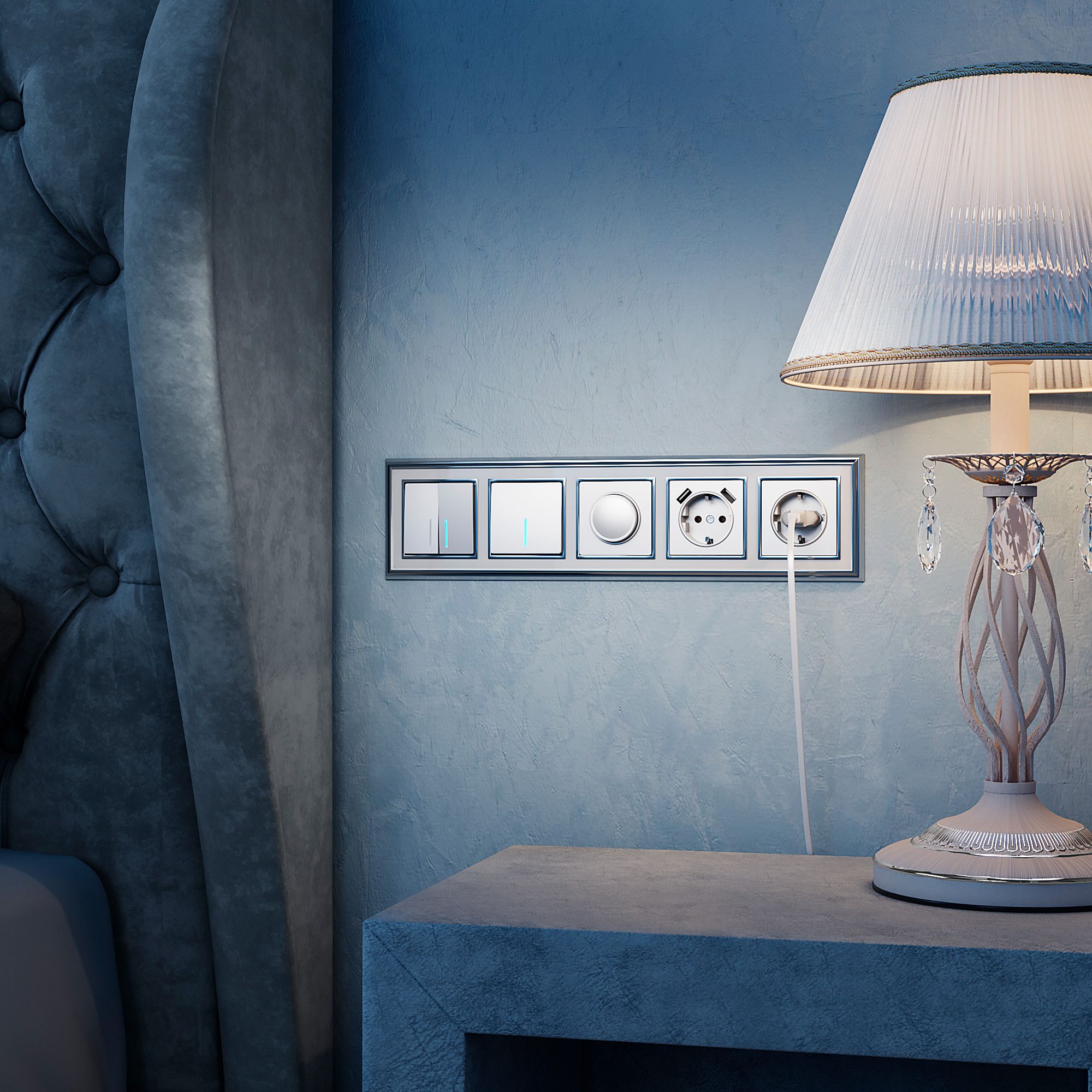 Выключатель одноклавишный проходной с подсветкой WERKEL (серебряный) WL06-SW-1G-2W-LED / W1112106 / a029825