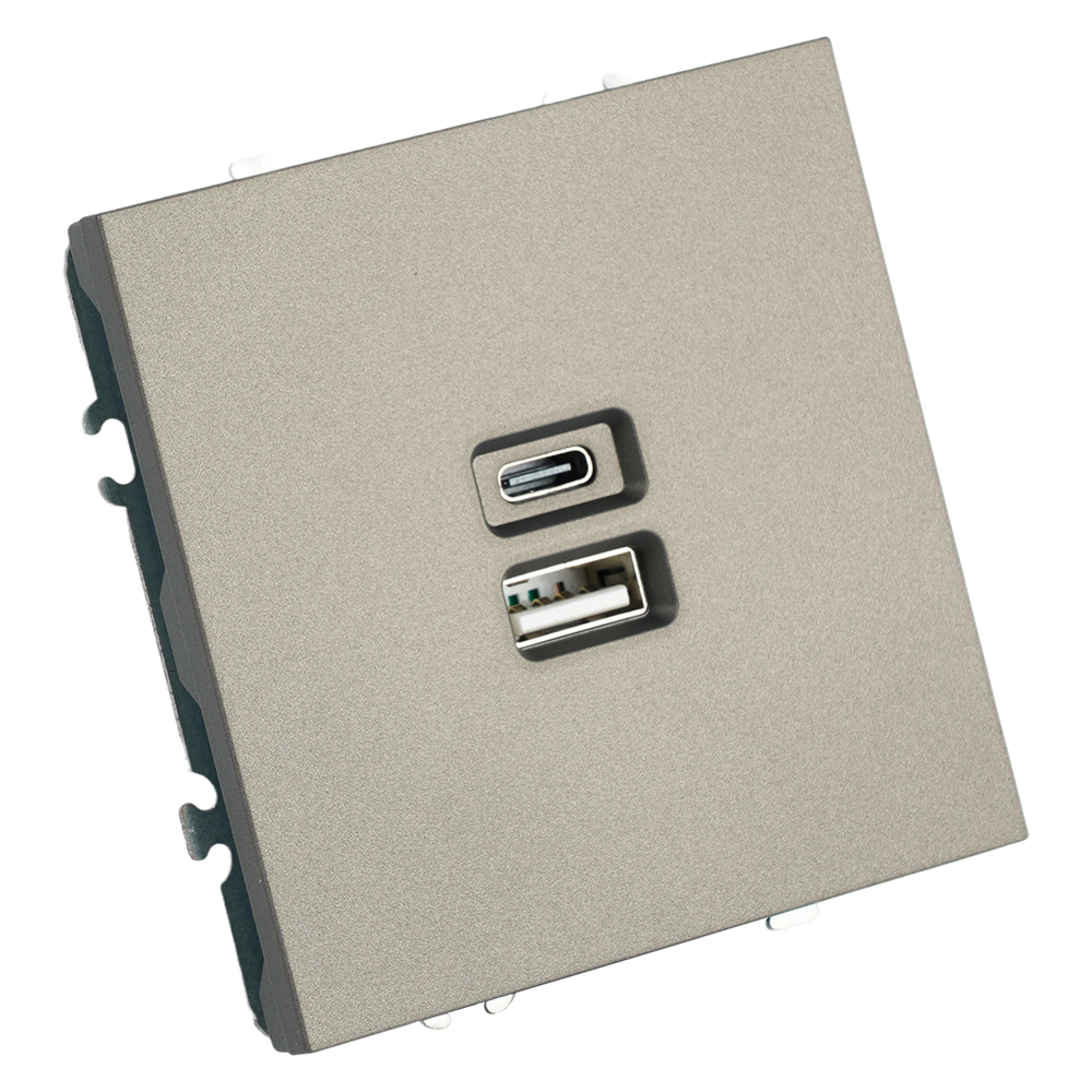 Розетка 2-местная USB + Type C (механизм), STEKKER, 250В, 20W, серия Эмили, RST10-5115-09, антрацит, soft touch