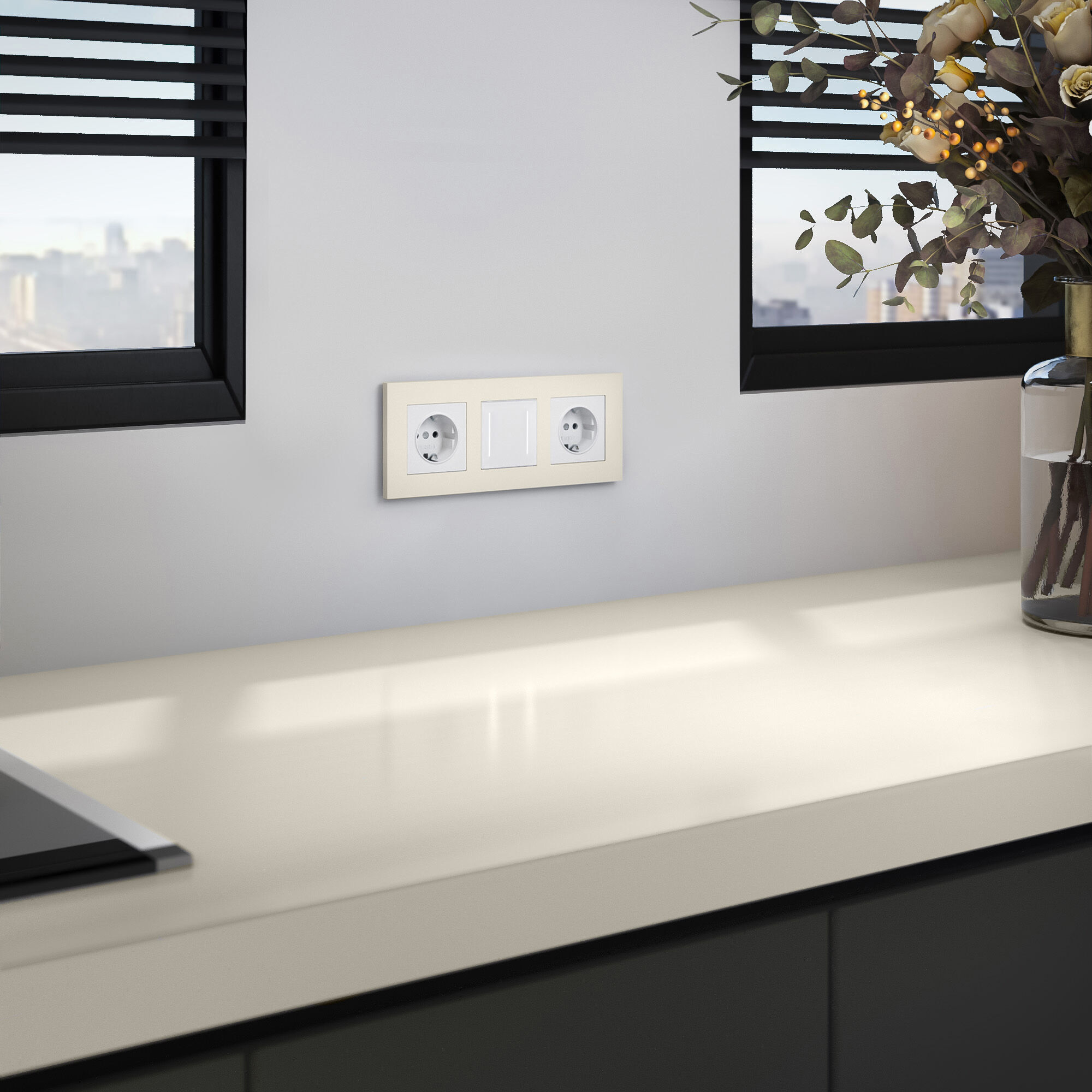 W0032962/ Рамка на 3 поста Slab (айвори софт)