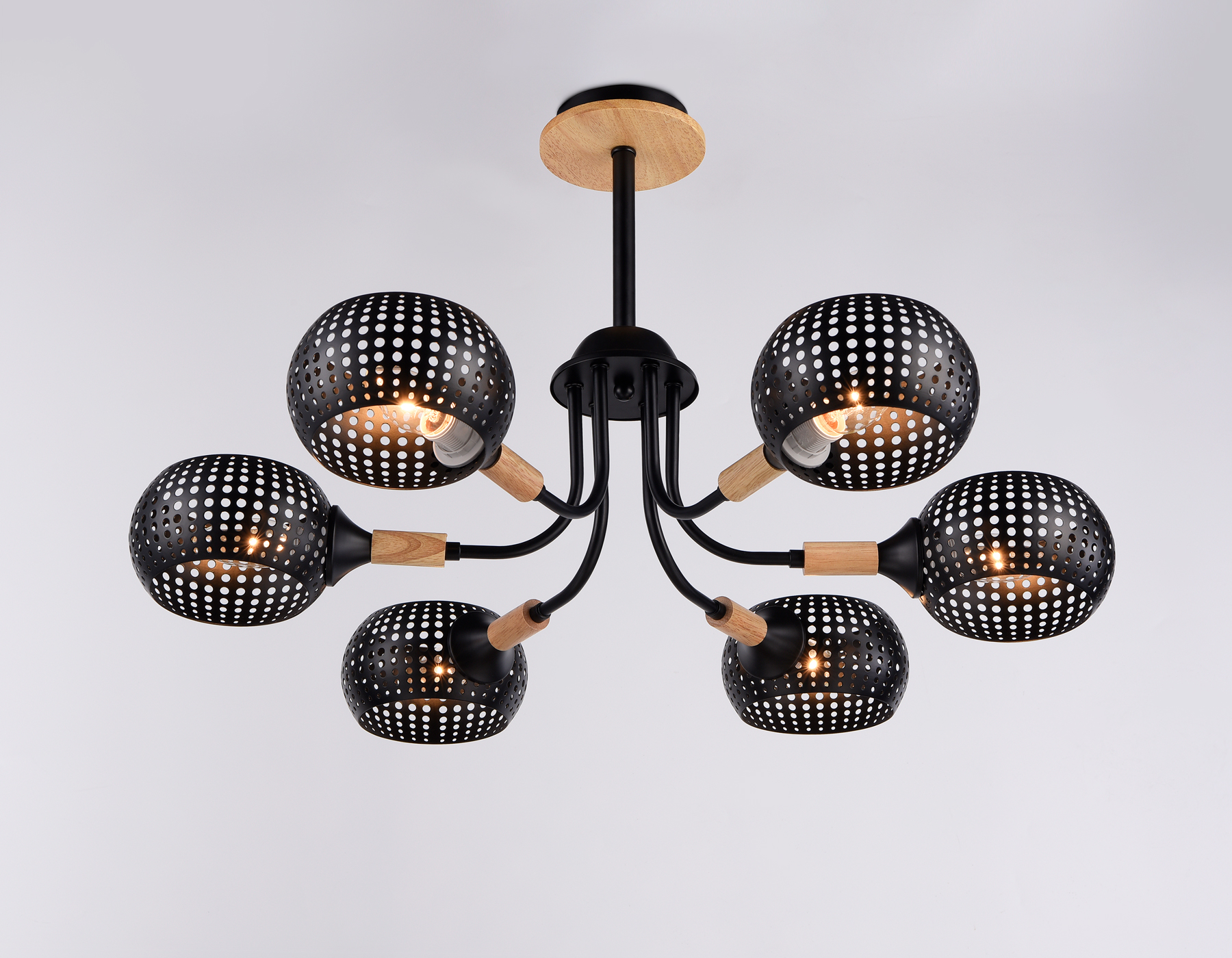 Светильник подвесной Ambrella TR80167/6 BK/LWD черный/светлое дерево E14/6 max 40W D690*370 Светильник подвесной Ambrella TR80167/6 BK/LWD черный/светлое дерево E14/6 max 40W D690*370