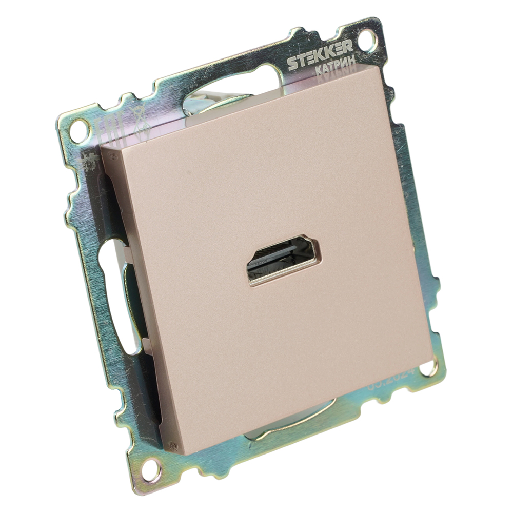 Розетка HDMI 2.1, Type A  (механизм), STEKKER GLS00-7118-02, серия Катрин, шампань