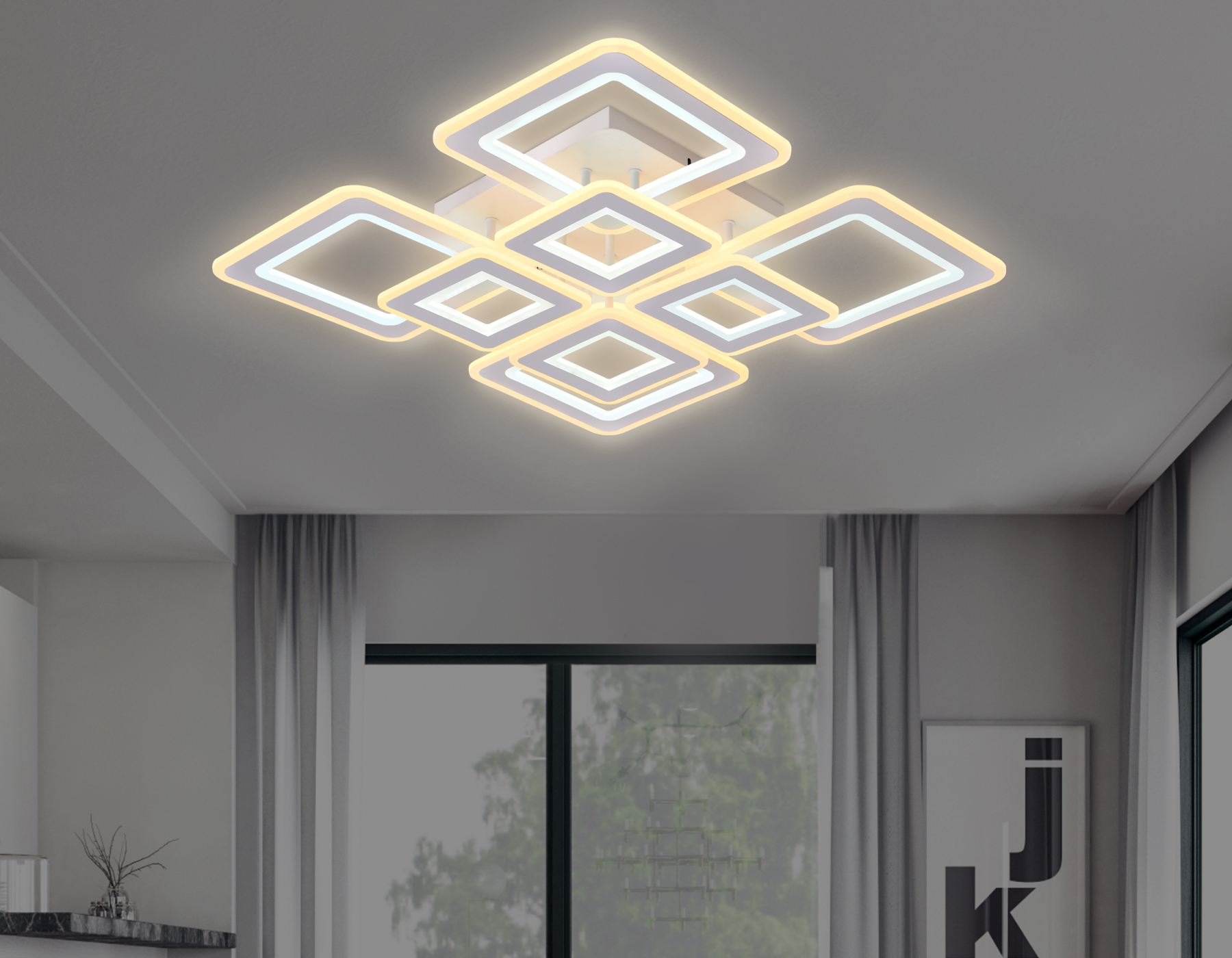 Потолочный светодиодный светильник с пультом Ambrella FA868/4+4 WH белый 276W 3000K-6400K 820*820*120 (ПДУ РАДИО 2.4G)