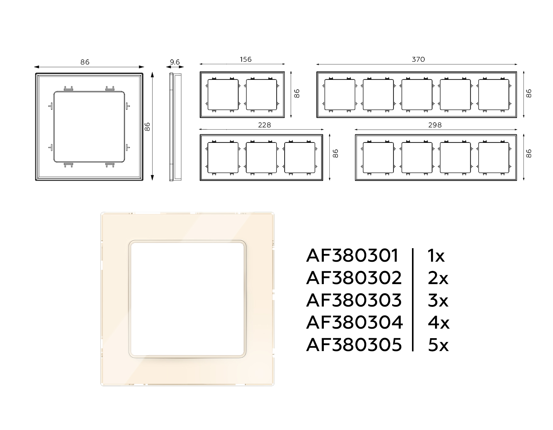 AF380303 Рамка ALFA Platos (Бежевый Стекло закаленное натуральное) 3-ая