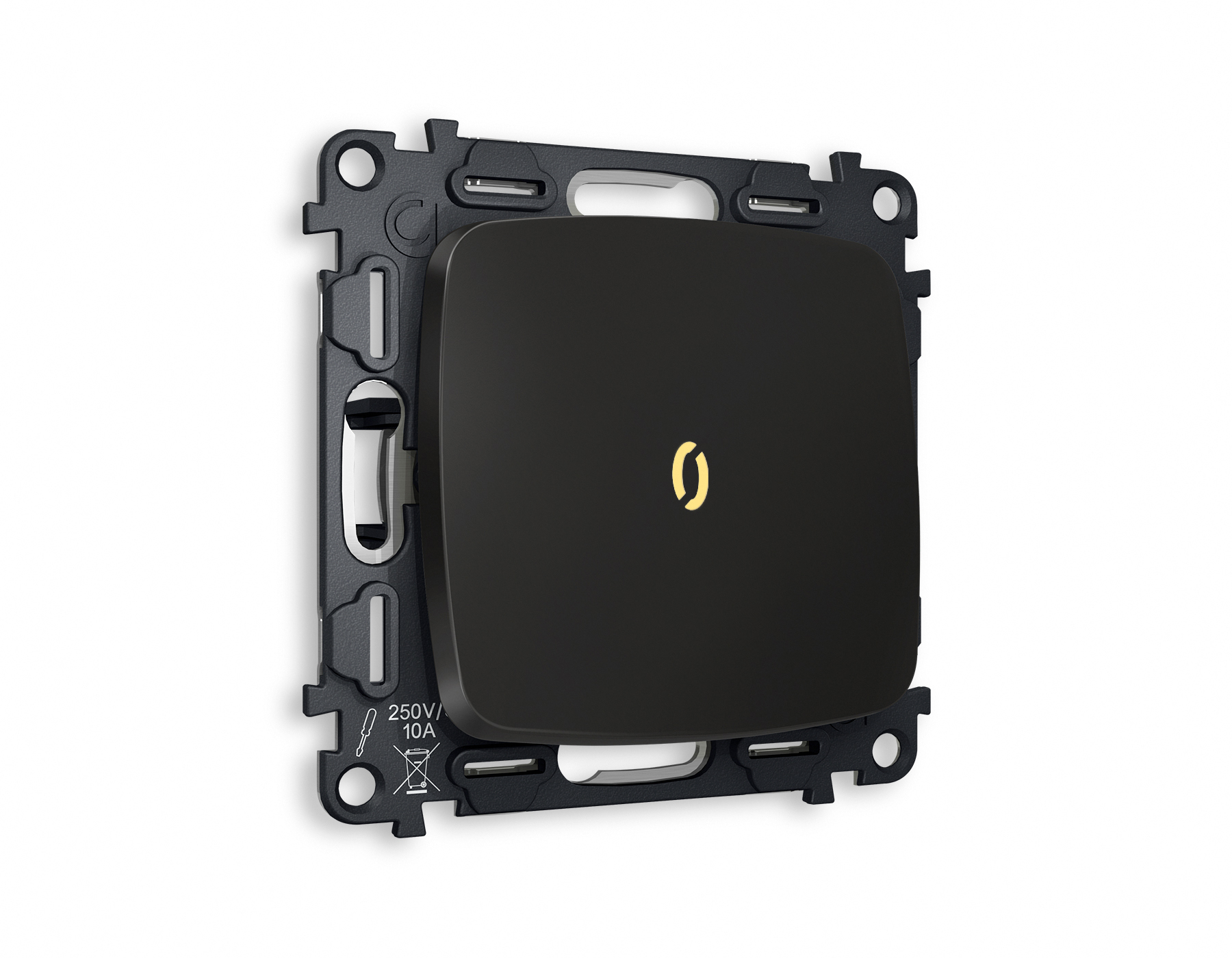 MO802010 Комплект механизма 1-кл выключателя с подсветкой 3200K OMEGA Черный матовый QUANT (OP8020, VM101, G11Y)