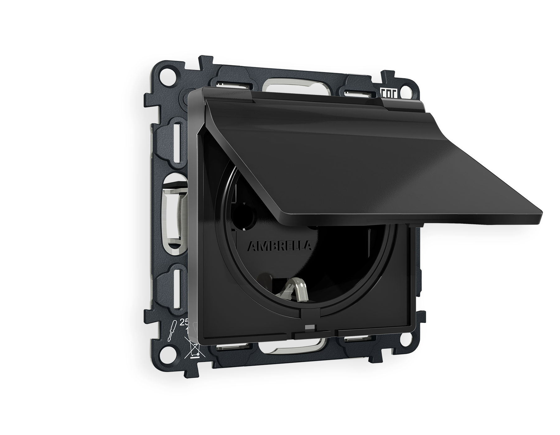 MA808010 Комплект механизма электрической розетки ALFA Черный матовый с/з с шторками и крышкой IP44 QUANT (AP8080, VM141)