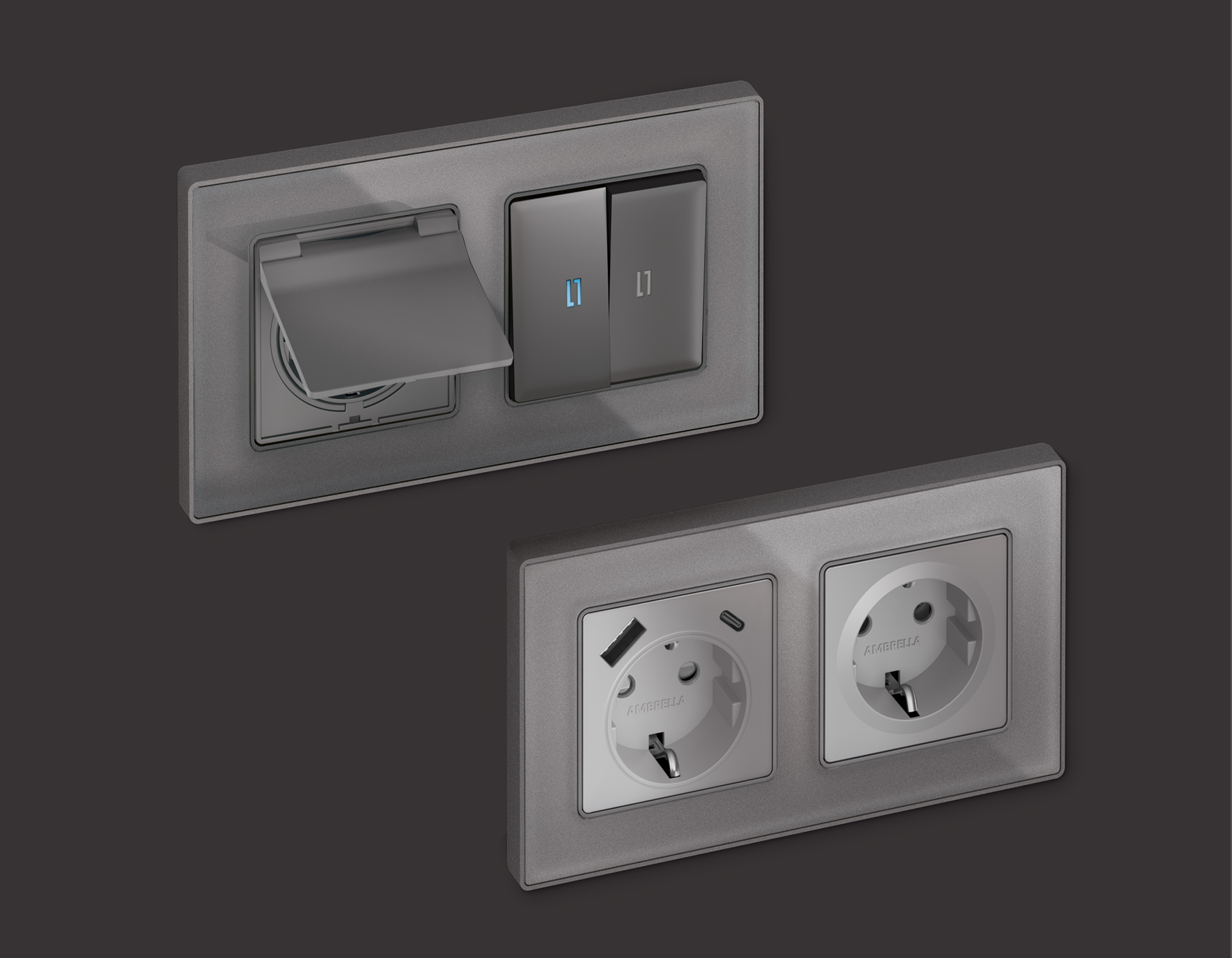 AF580654 Рамка ALFA Arctic (Антрацит серый Стекло органическое) 4-ая