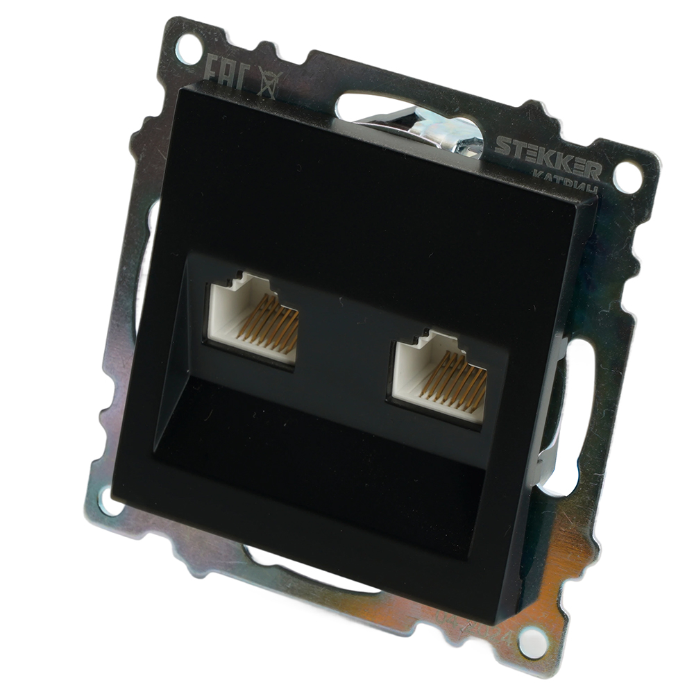 Розетка компьютерная 2-местная RJ-45 (механизм) ,STEKKER ,GLS00-7109-05, серия Катрин, черный
