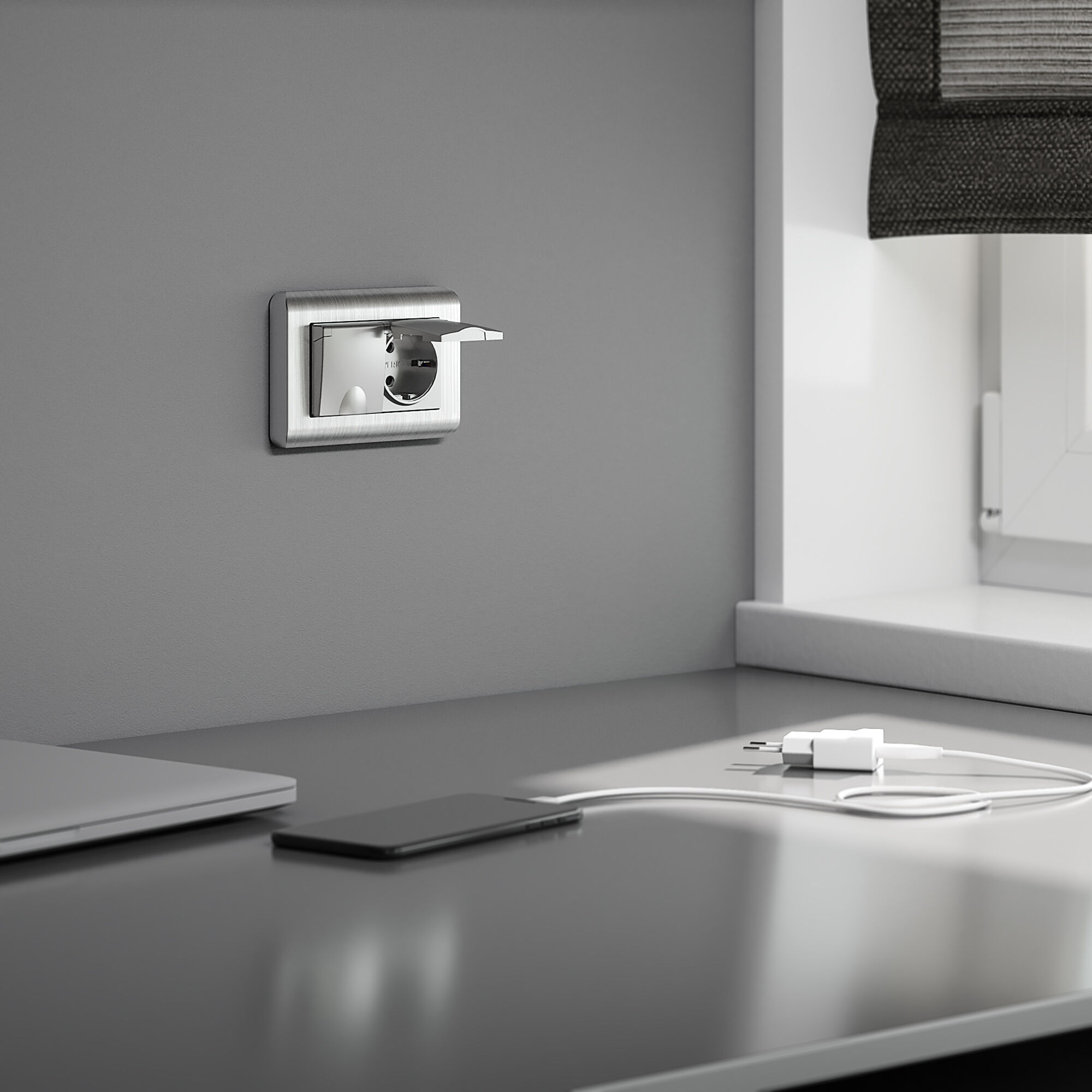 Розетка двойная влагозащ. с зазем. с защит. крышками и шторками Werkel (серебряный) W1172206