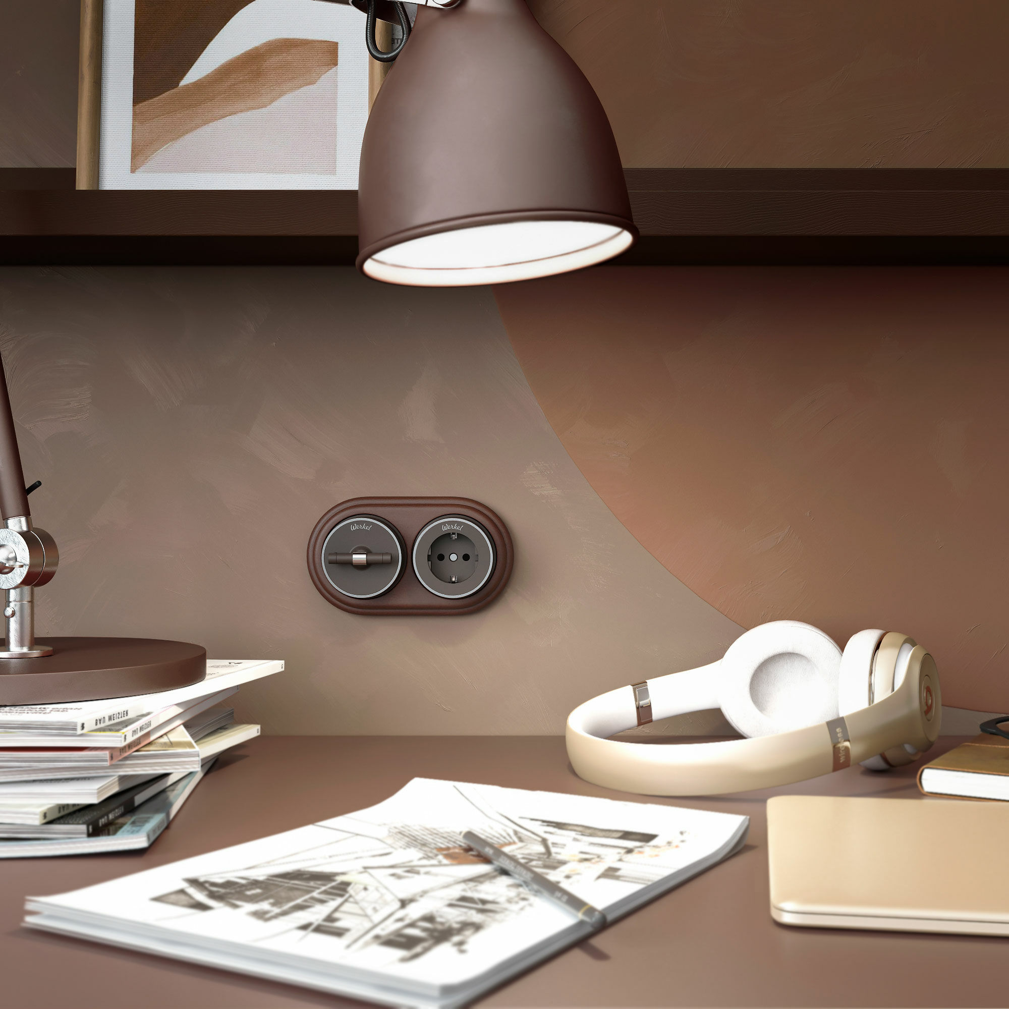 Розетка с заземлением Vintage Werkel (мокко матовый/хром) W5871052