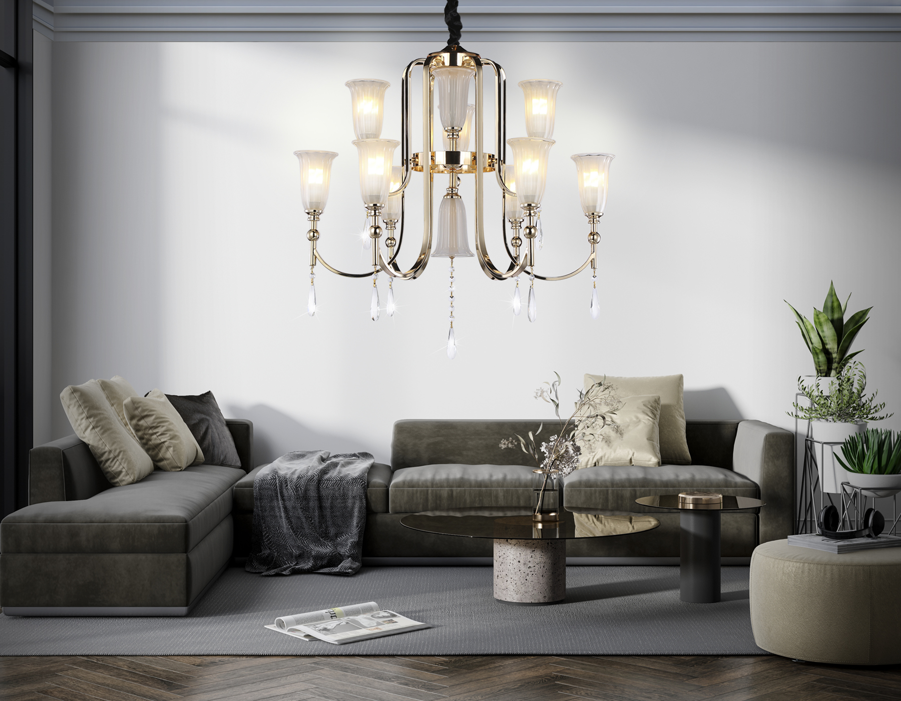 Подвесная люстра TR3250/9 SGD/FR золото/белый матовый E14*9 max 40W D735*720