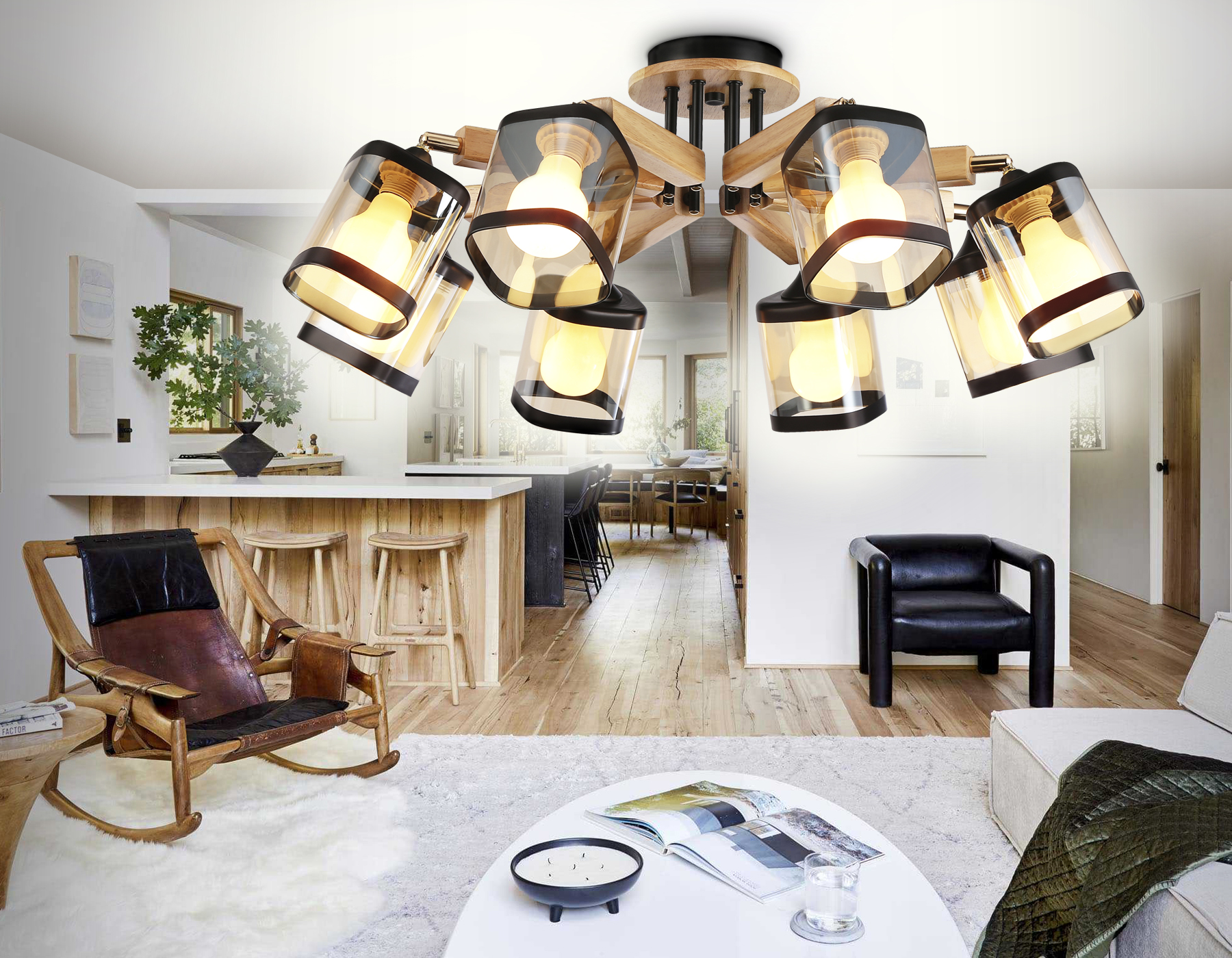 Подвесная люстра TR9530/8 BK/GD/TI черный/золото/янтарь E27*8 max 40W D790*260