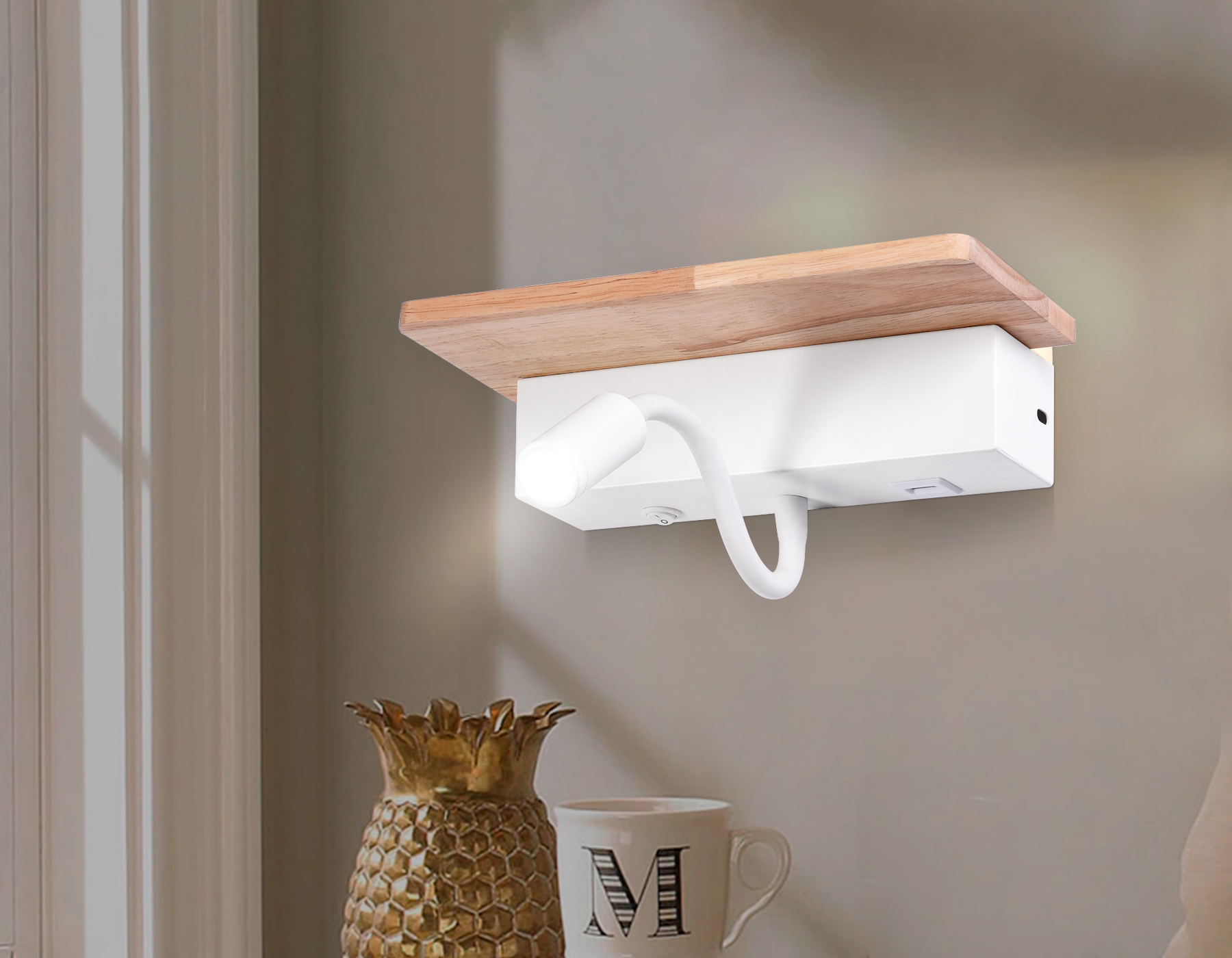 Настенный LED светильник FW290 WH/LW белый/светлое дерево LED 4200K+3000K 4W+1W 265*110*130