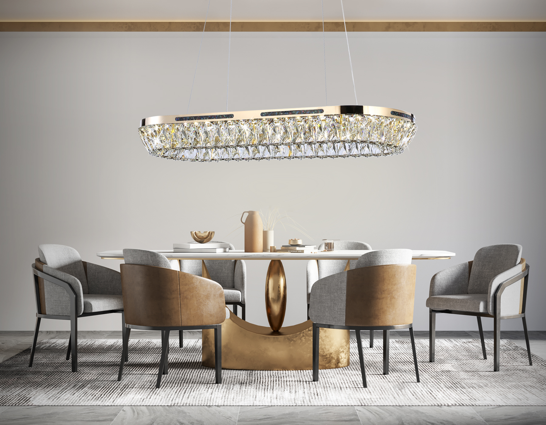 Подвесная люстра TR5025 FGD/CL золото/прозрачный 3000K/4200K/6400K 61W 800*300*440 (Без ПДУ)