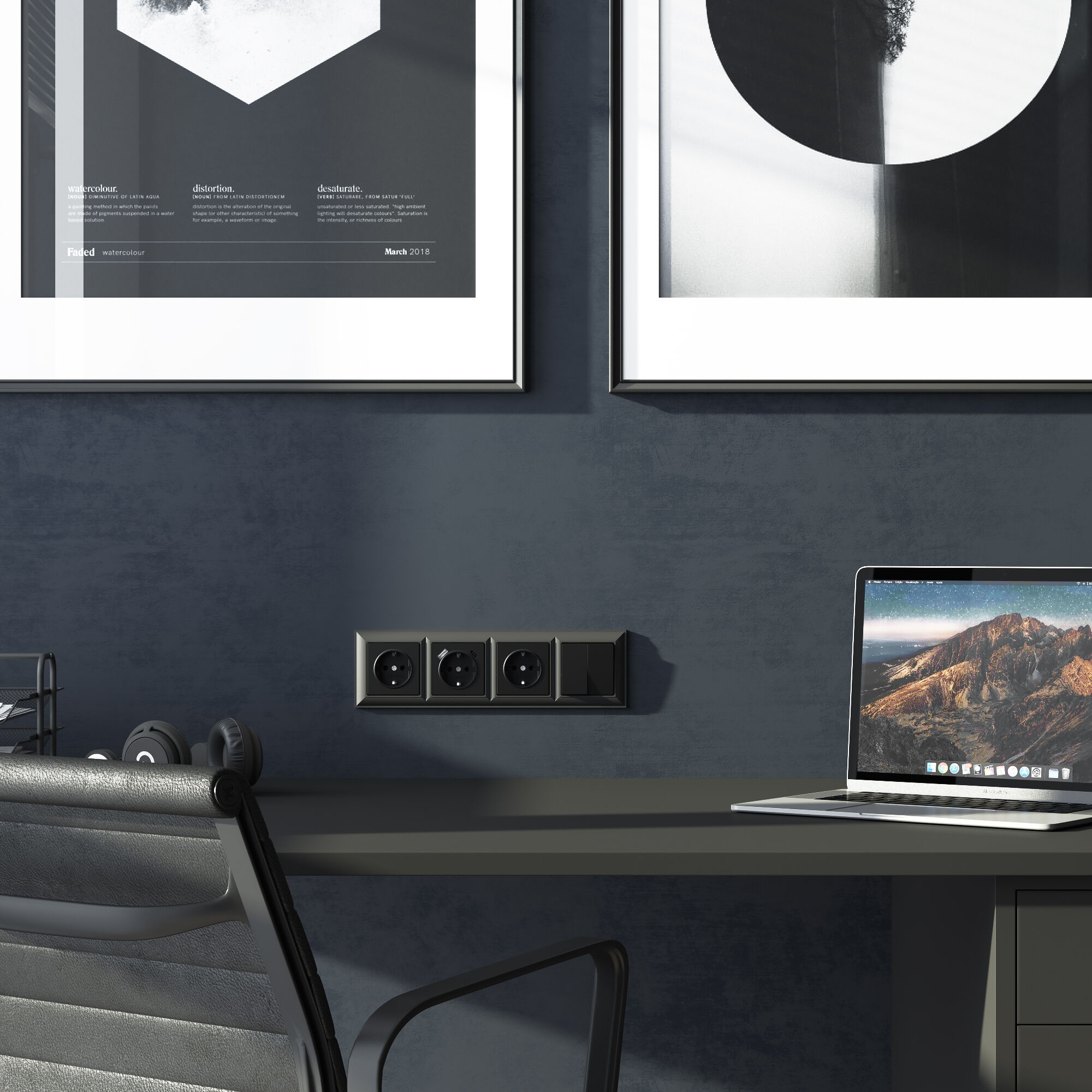 Выключатель двухклавишный проходной WERKEL (черный матовый) WL08-SW-2G-2W / W1122008 / a029875