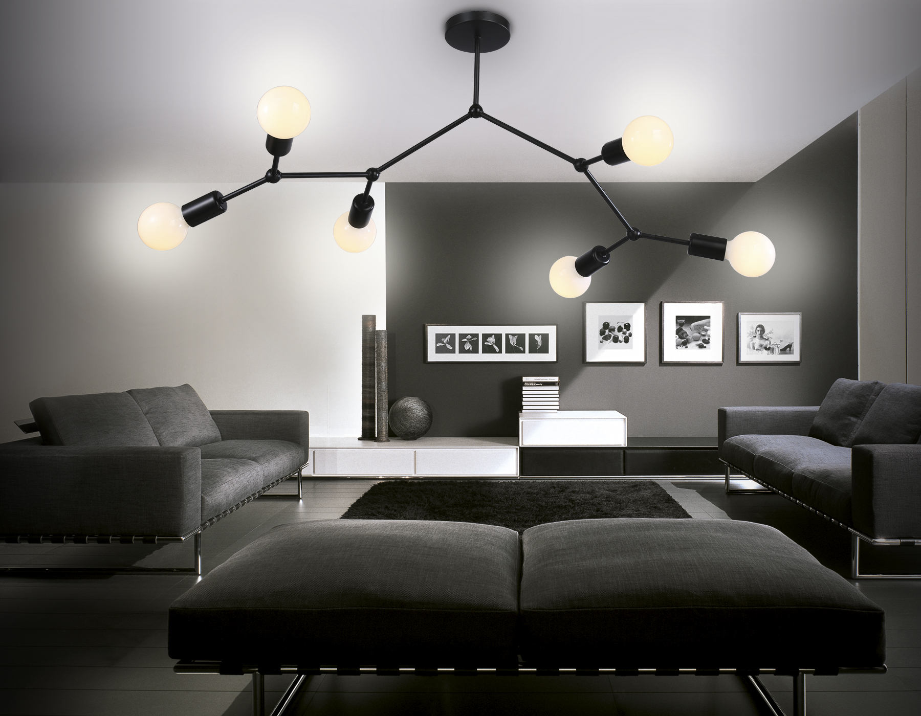 Потолочный светильник TR8036/6 BK черный E27*6 max 40W D670*590