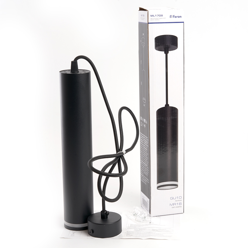 Светильник потолочный Feron ML1708 на подвесе  MR16 35W 230V, черный 55*280