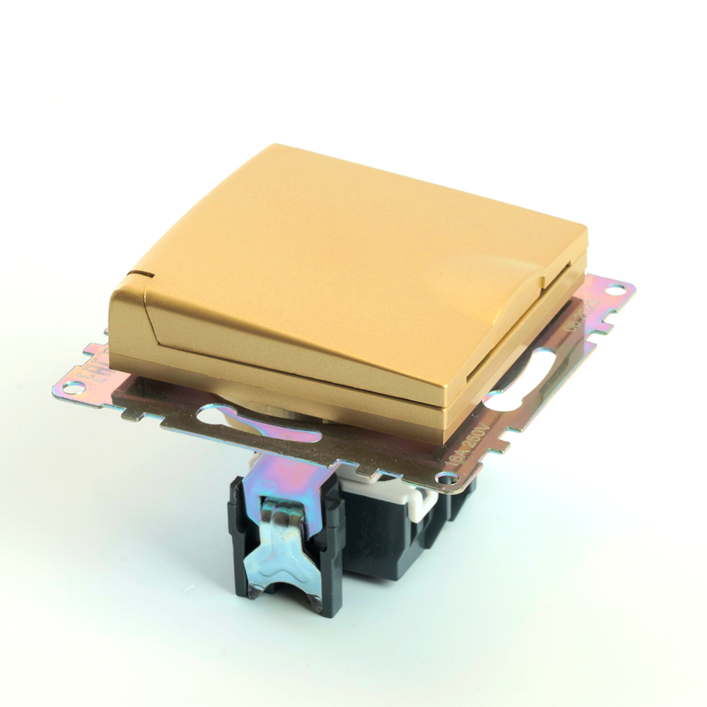 Розетка 1-местная с крышк с защ. штор (механизм) с/з, STEKKER, GLS16-7112-08, 250В, 16А, серия Катрин, золото