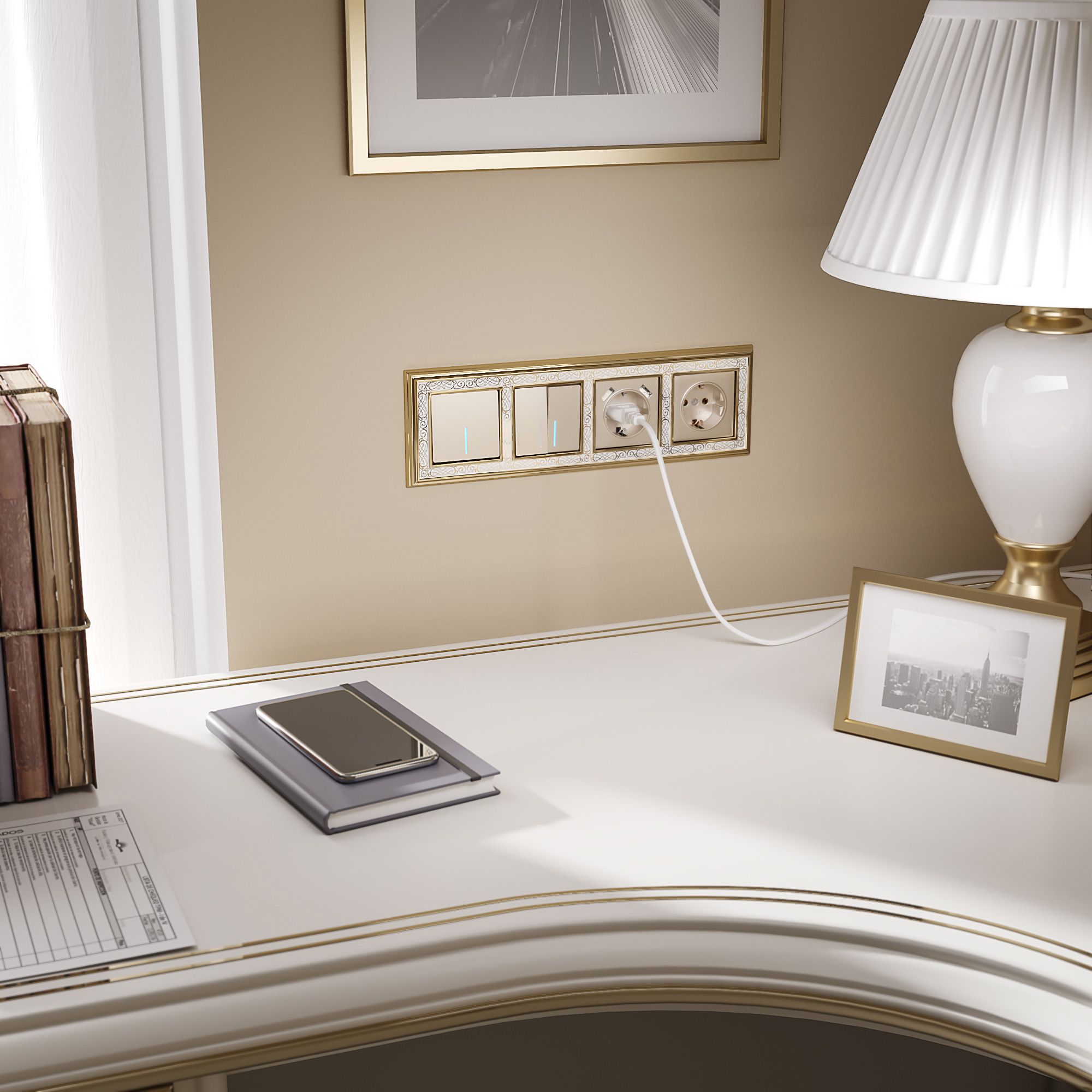 Рамка WERKEL Palacio Gracia на 4 поста (золото/белый) WL77-Frame-04 / W0041429 / a041167